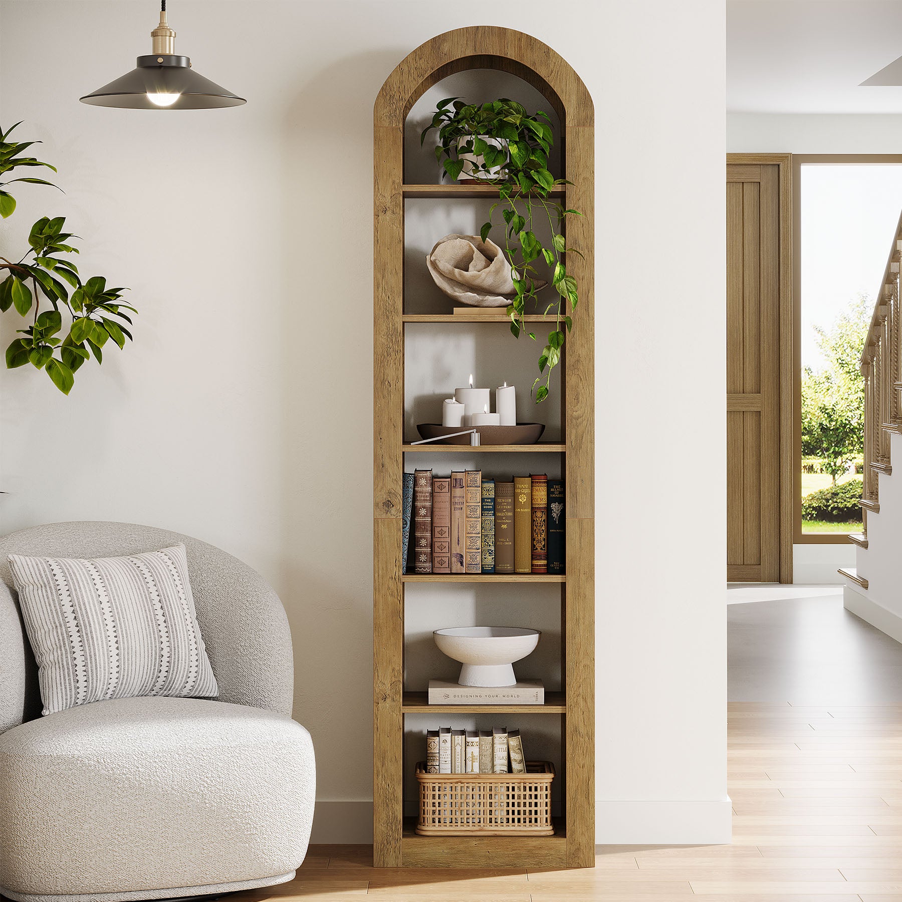 74.8" Arched Bookshelf, 6-Tier Narrow Open Bookcase Display Shelf