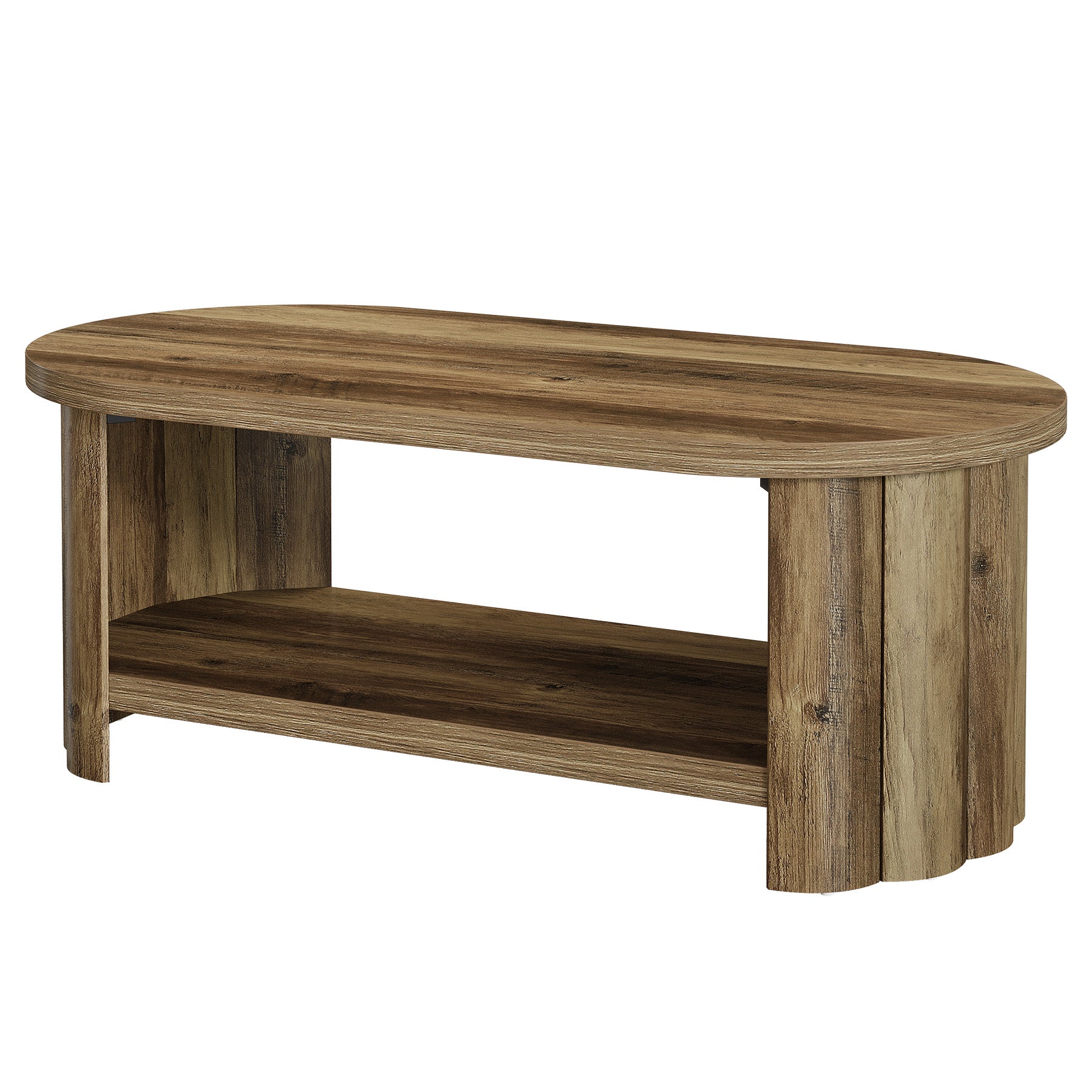 47.24" Oval Coffee Table, 2-Tier Accent Center Table with Storage Shelf for Living Room