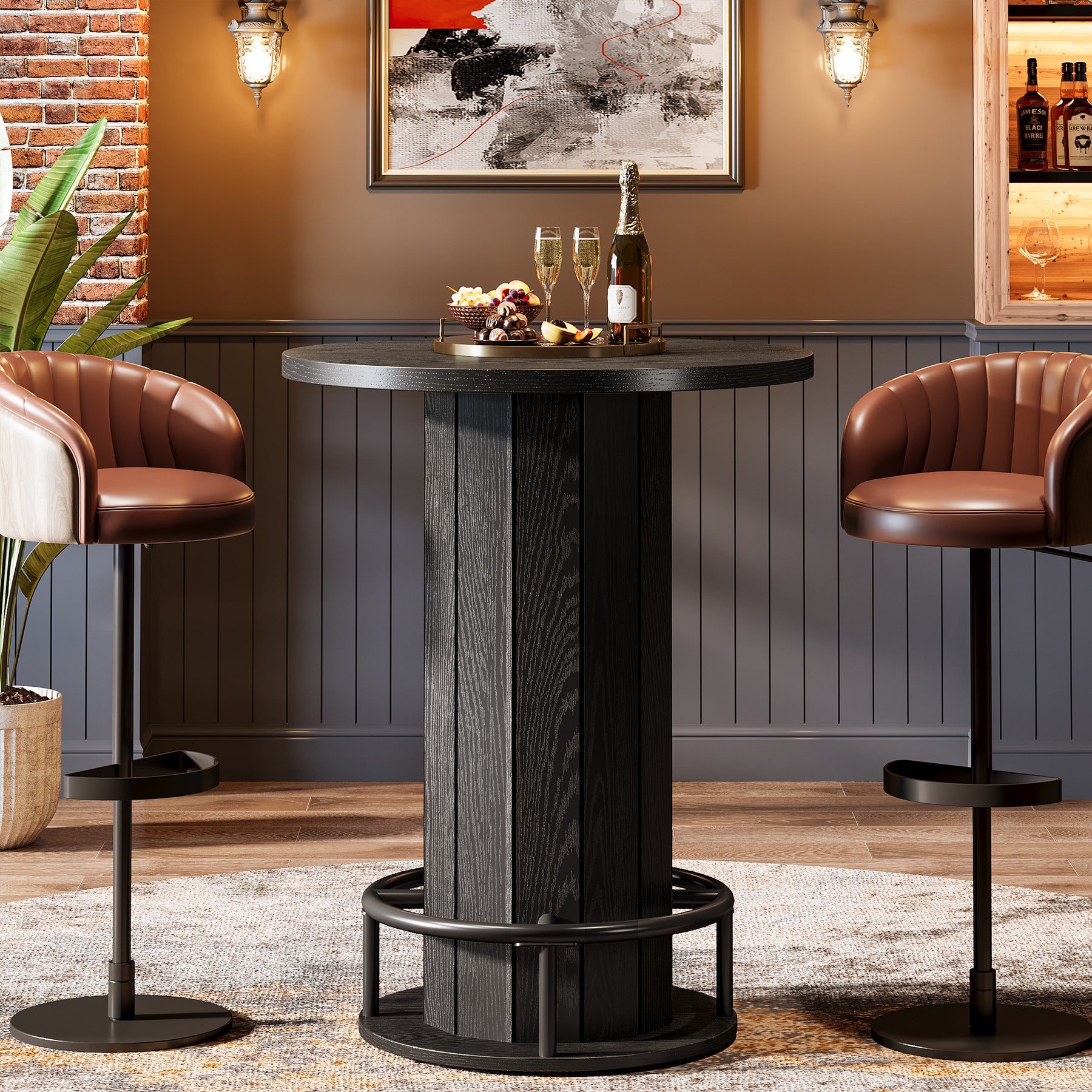 31" Bar Table, Round Bistro Pub Table with Footrest for Dining Coffee Cocktail(Only Table)