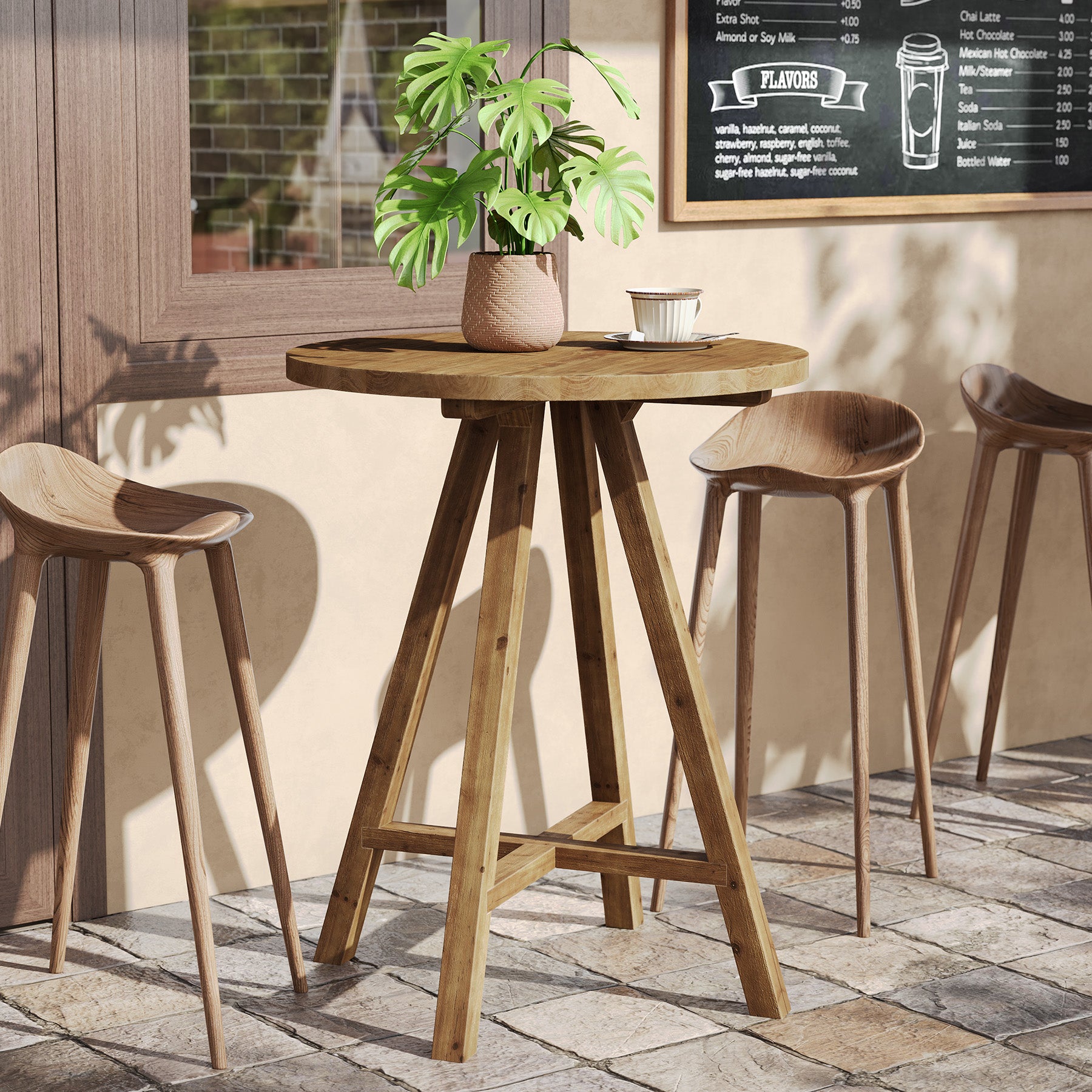 31.5" Round Bar Table, Solid Wood Pub Bistro Table