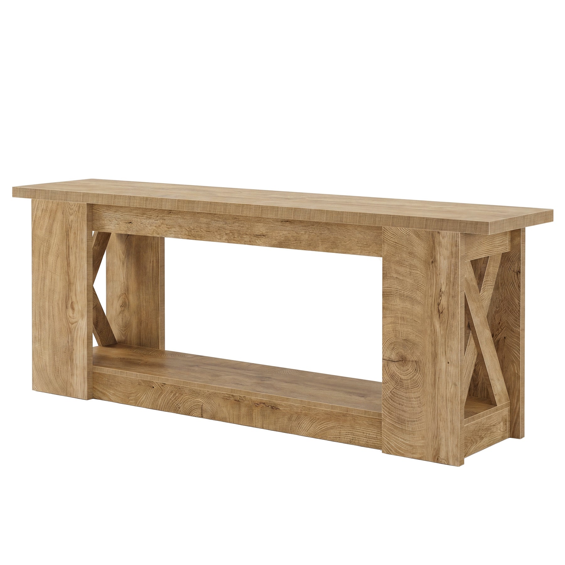 63-Inch Farmhouse TV Stand for TVs up to 70 Inches, Rustic Media Console with 2-Tier Open Storage