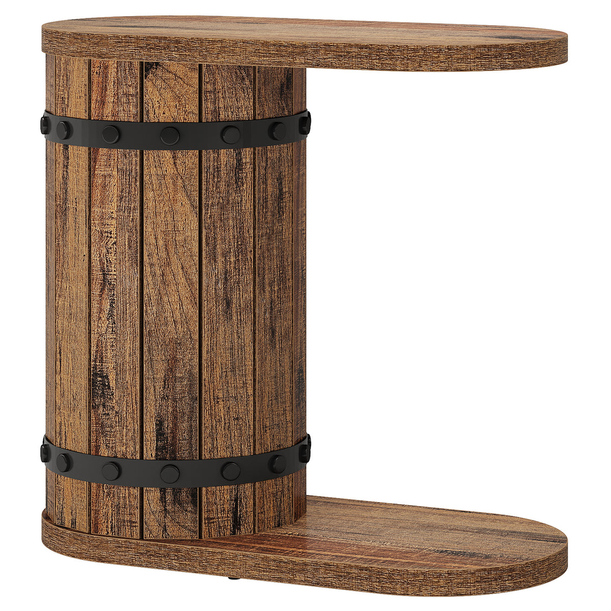 24" Barrel C-Shape Side Table, 2-Tier End Table, Narrow Nightstand for Couch, Living Room