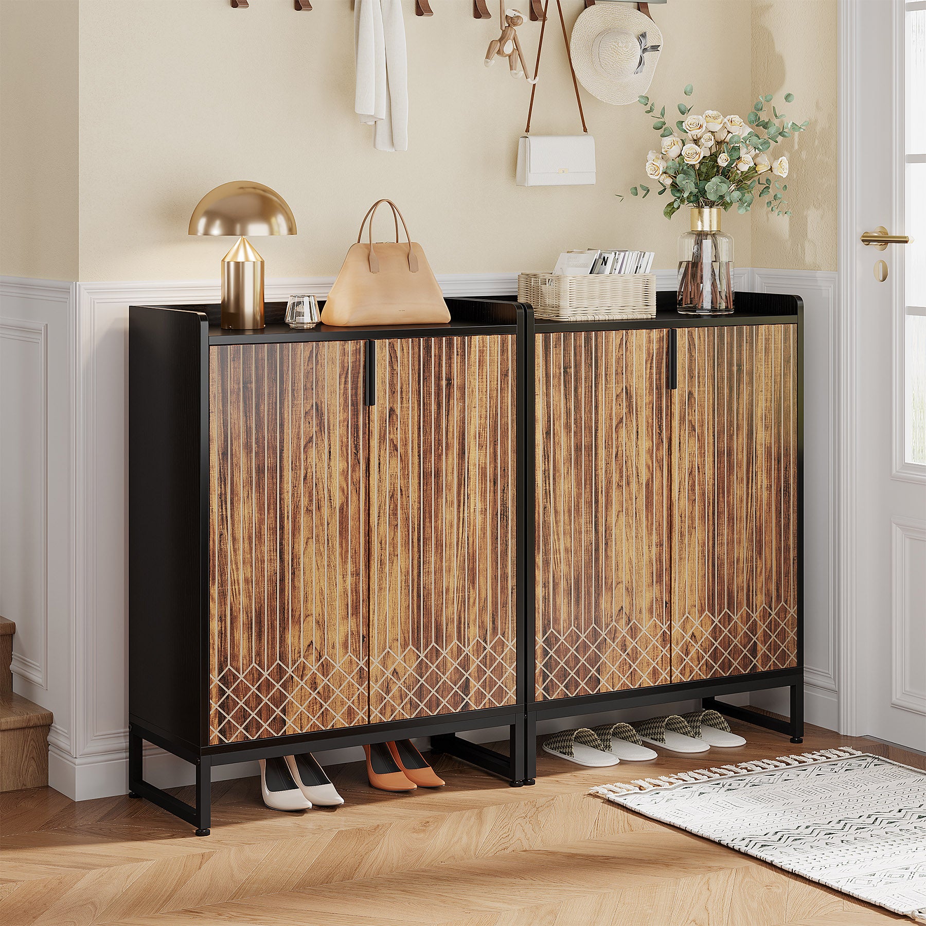 5-Tier Shoe Cabinet with Doors, Freestanding Wood Shoe Organizer for Entryway