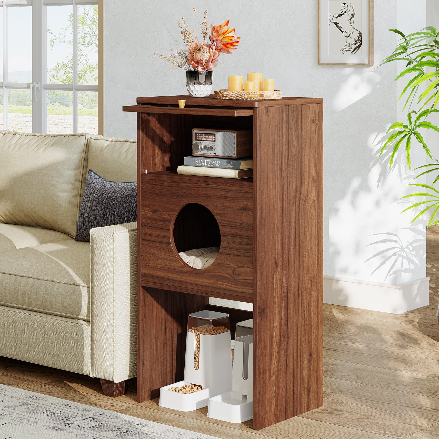 Cat Litter Box Enclosure, Modern Kitty House End Table with Acrylic Door