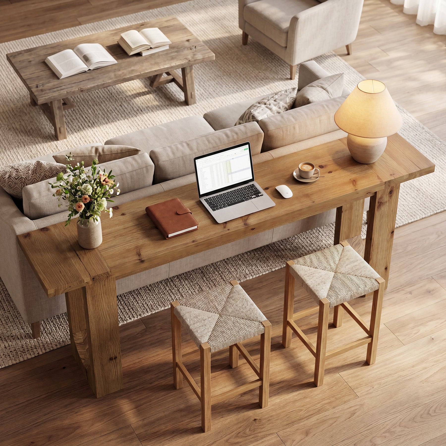 78.74" Solid Wood Console Table, Long Entryway Table with Hollow U-shaped Base