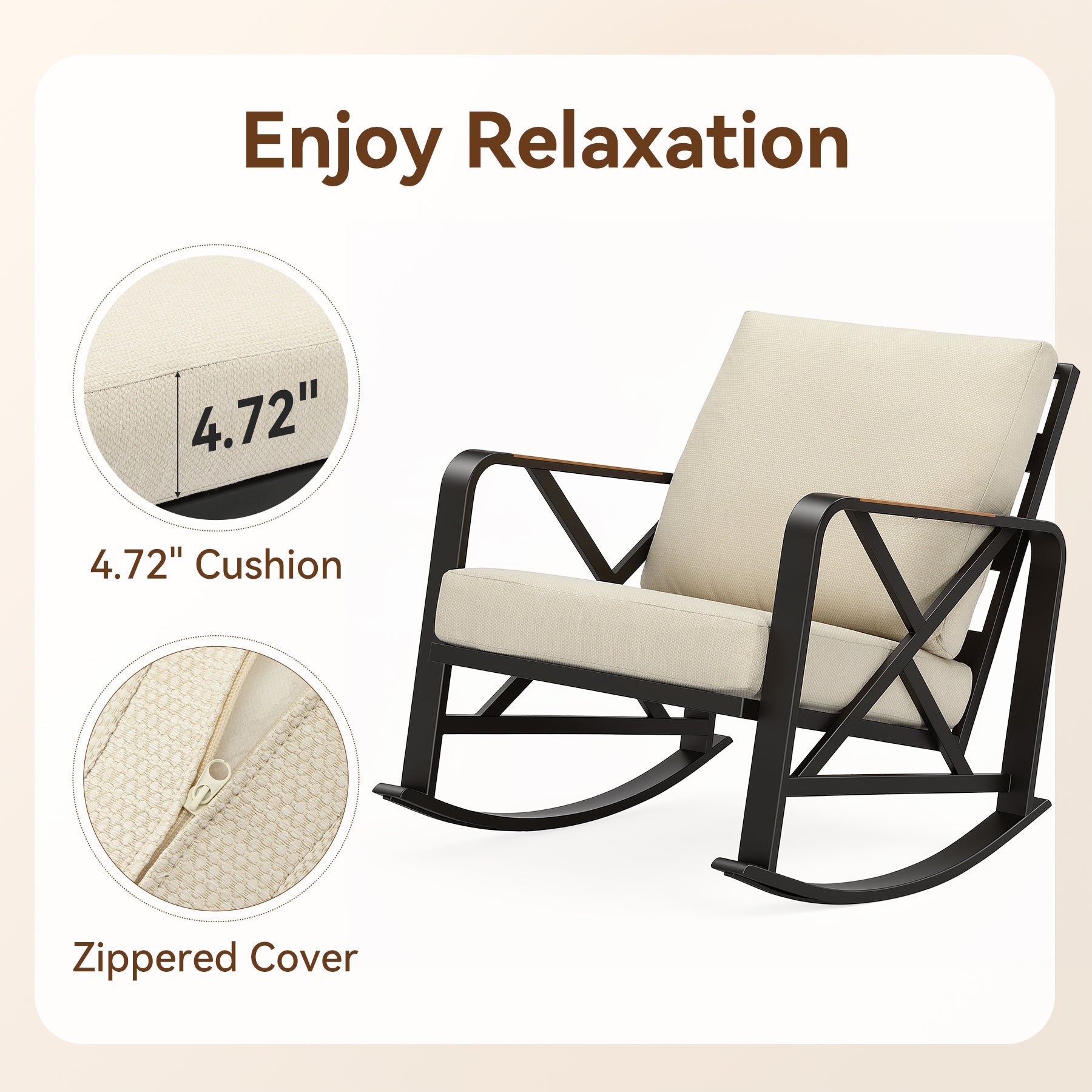 Outdoor Rocking Chair, Patio Seating Waterproof Rocker with Thick Cushion