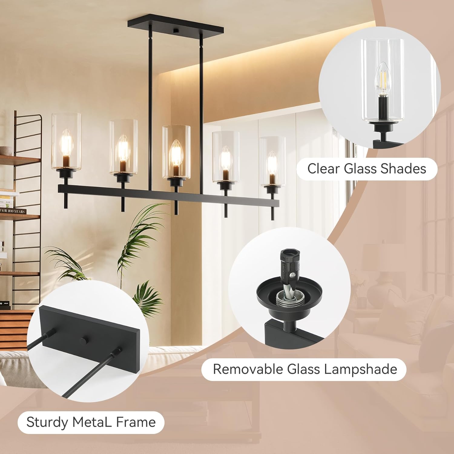 5 - Light Light Fixture, Farmhouse Dining Room Chandeliers Kitchen Island Ceiling Light Tribesigns