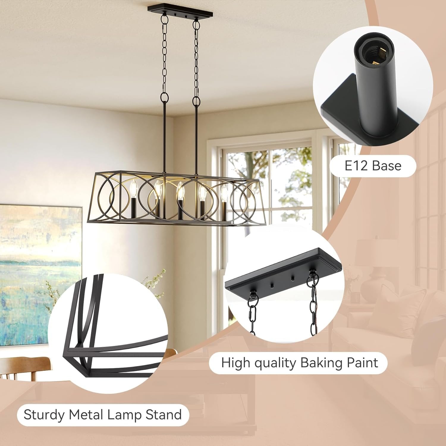 5-Lights Light Fixture, Modern Chandeliers Kitchen Island Ceiling Lighting