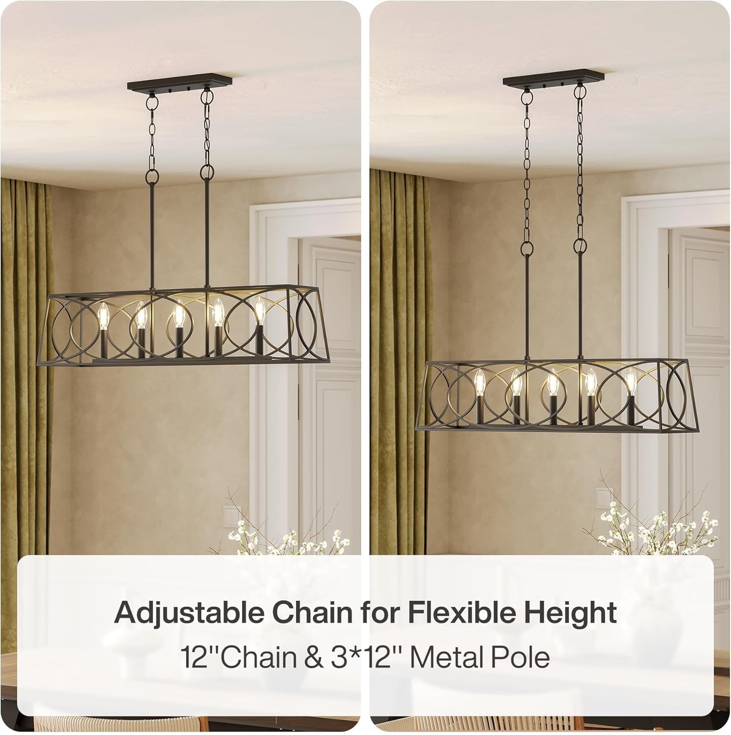 5-Lights Light Fixture, Modern Chandeliers Kitchen Island Ceiling Lighting
