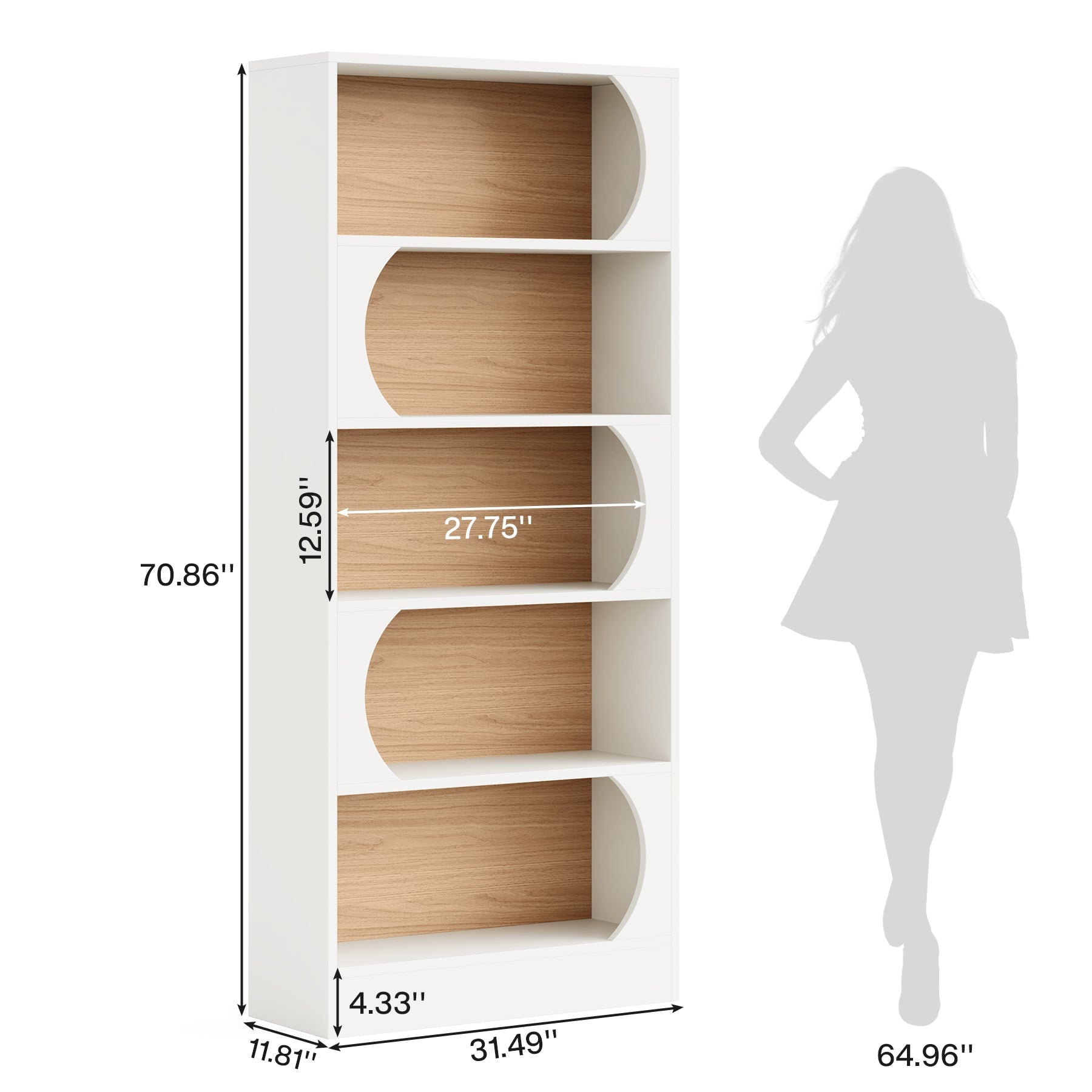 5-Tier Bookcase, 71" Wood Etagere Bookshelf with Storage Shelves