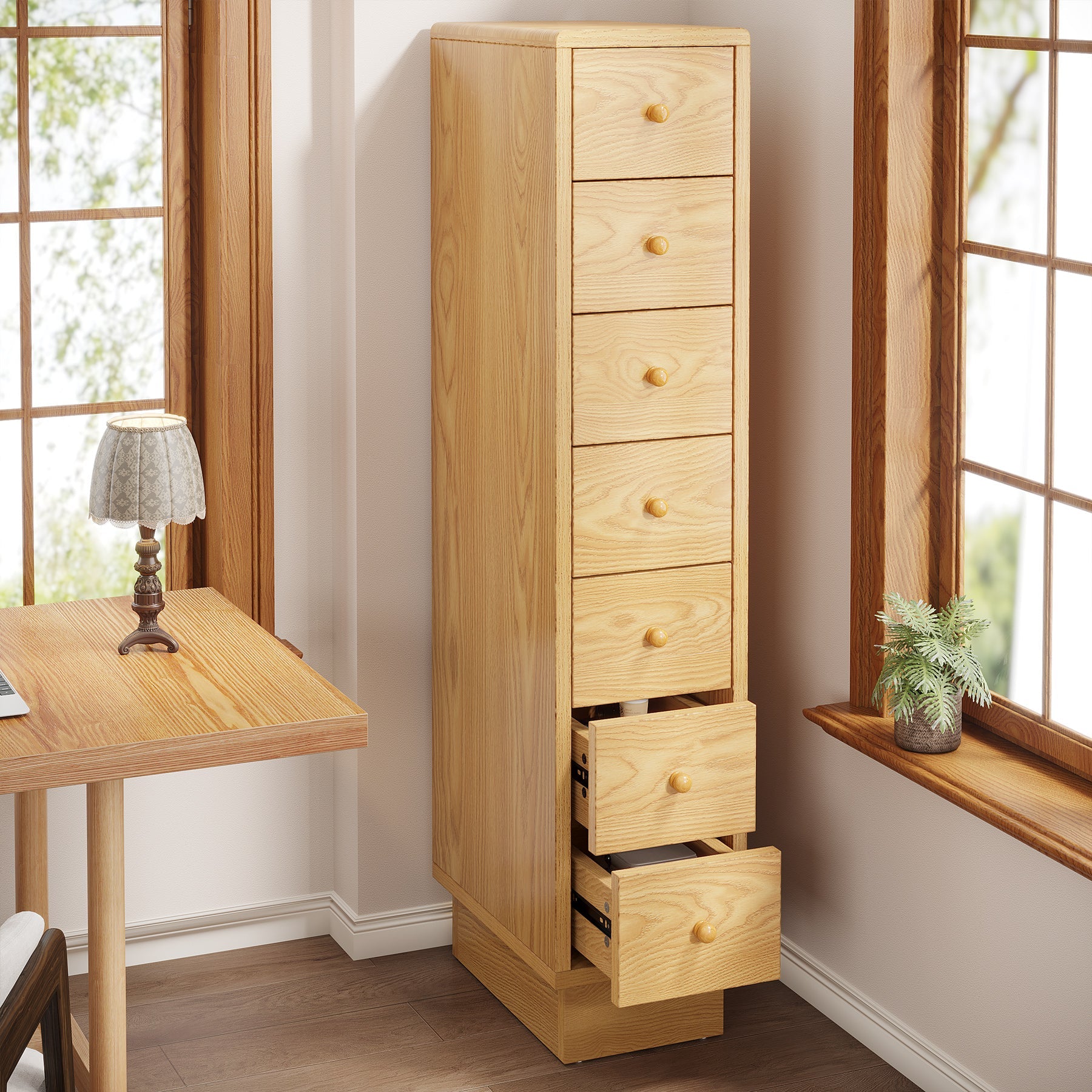 5 - Drawer Chest, Wood Narrow Dresser Storage Chest of Drawers Tribesigns