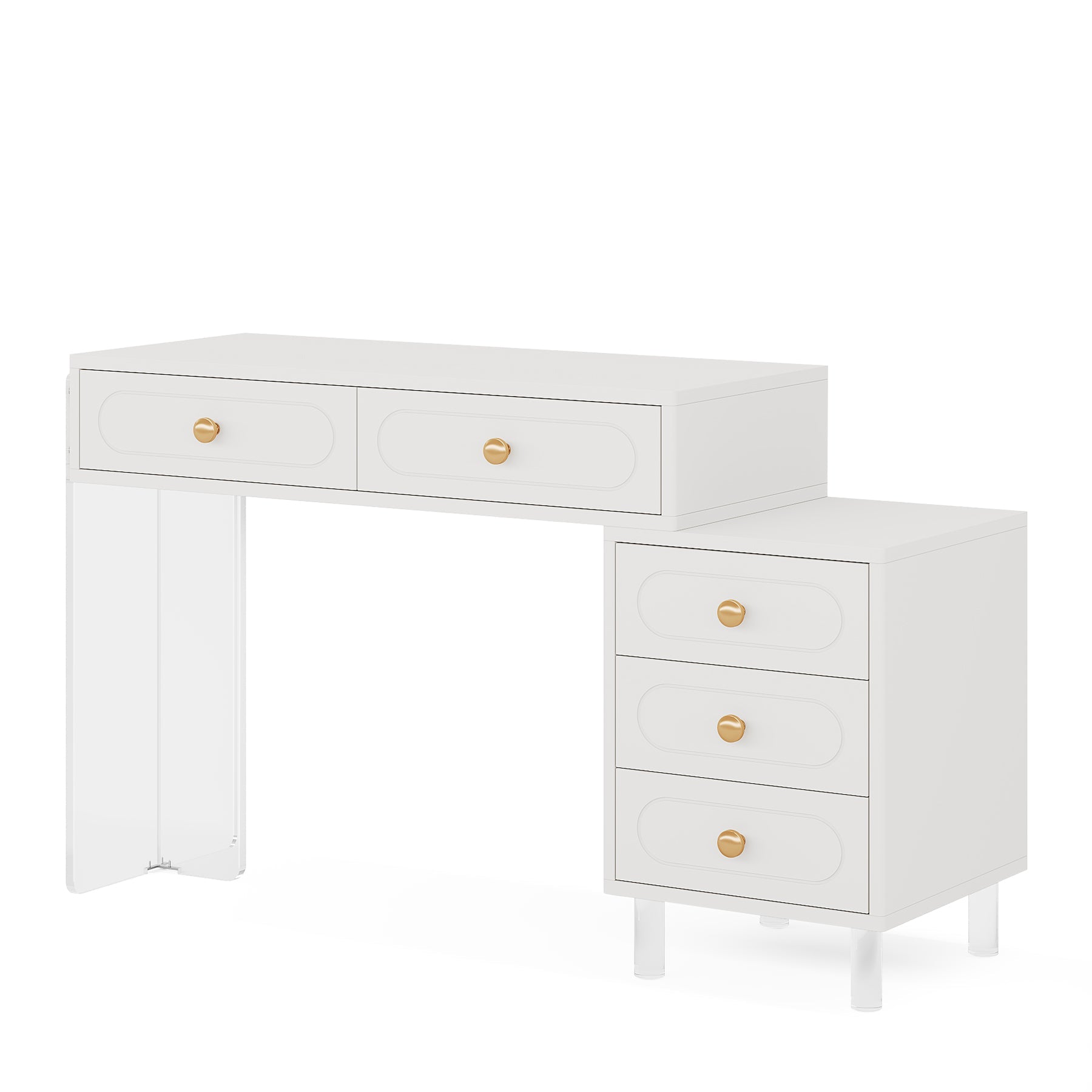 5-Drawer Computer Desk with Transparent Acrylic Base and Legs Tribesigns