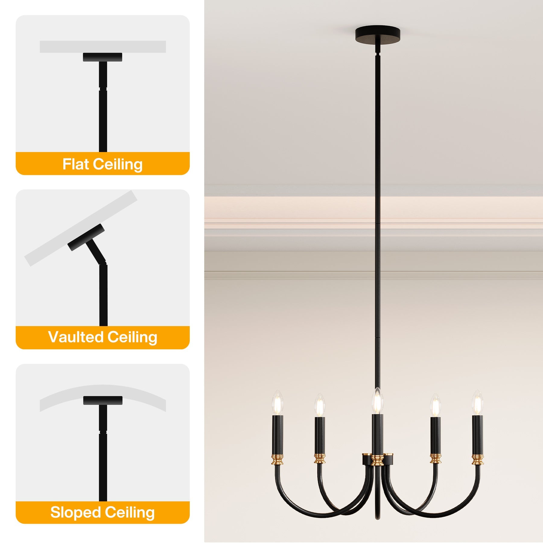 5 - Light Chandelier, Modern Candle Hanging Pendant Light Fixtures Tribesigns