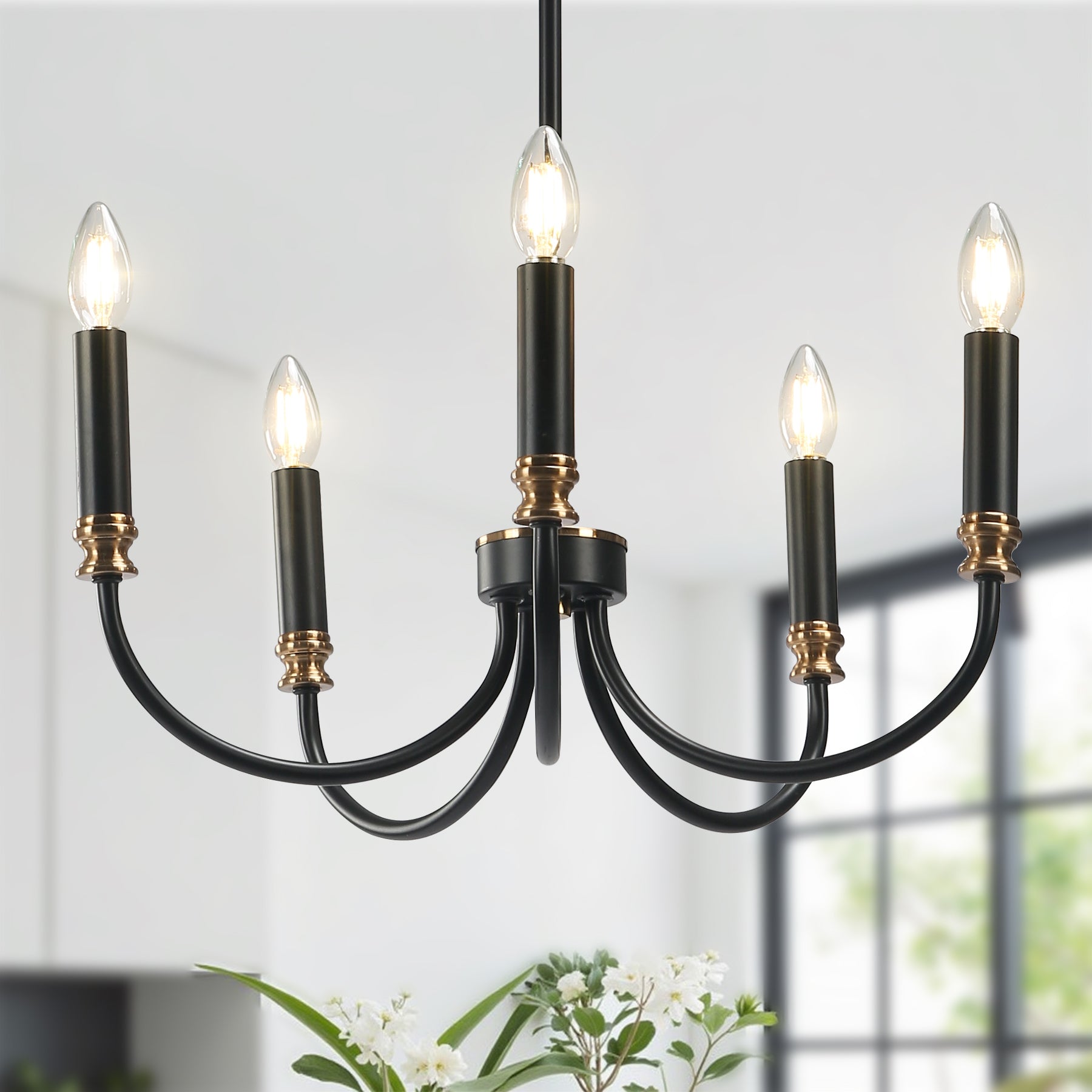 5 - Light Chandelier, Modern Candle Hanging Pendant Light Fixtures Tribesigns