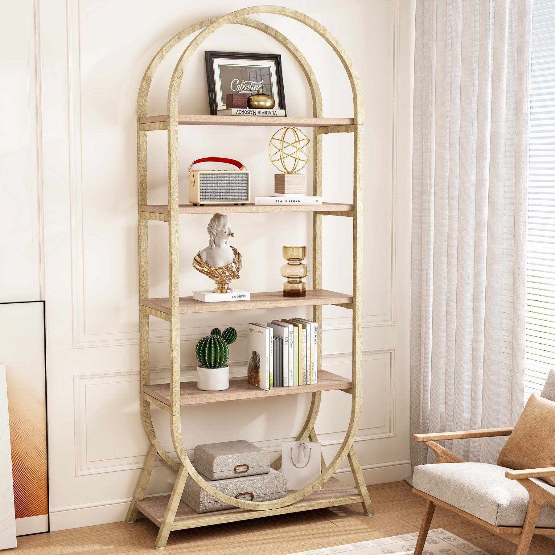 5 - Tier Bookshelf, 70.8" Open Bookcase Arched Display Rack Tribesigns
