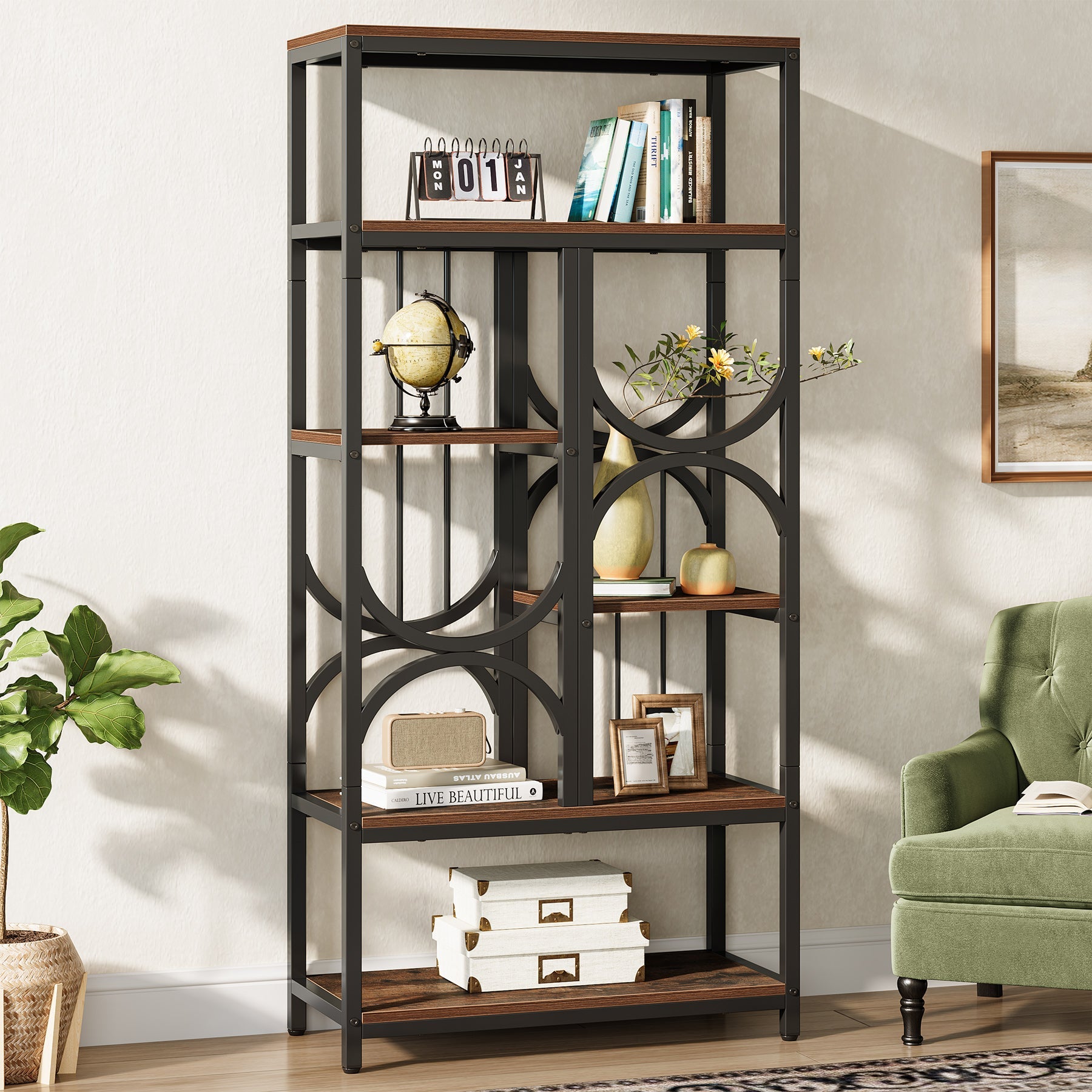 5 - Tier Bookshelf, Industrial 70.86" Etagere Bookcase Display Shelf Tribesigns