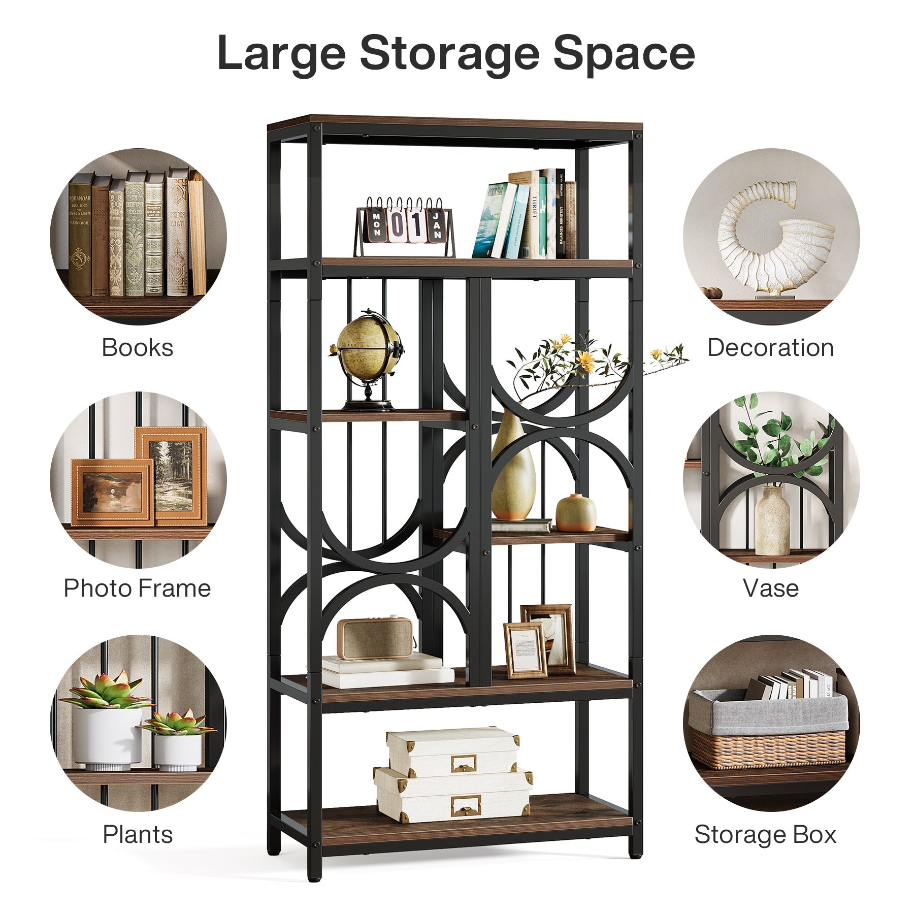 5 - Tier Bookshelf, Industrial 70.86" Etagere Bookcase Display Shelf Tribesigns
