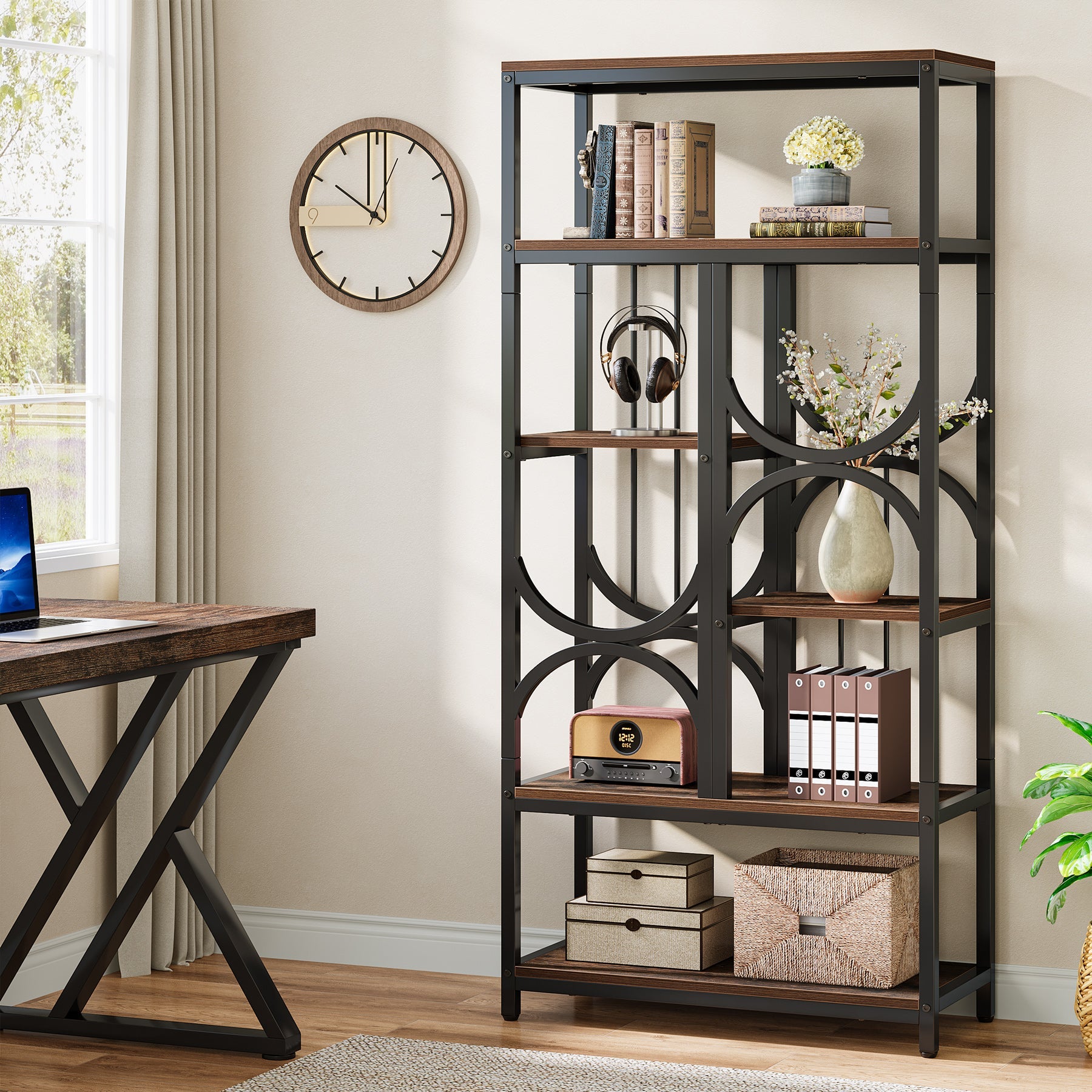 5 - Tier Bookshelf, Industrial 70.86" Etagere Bookcase Display Shelf Tribesigns