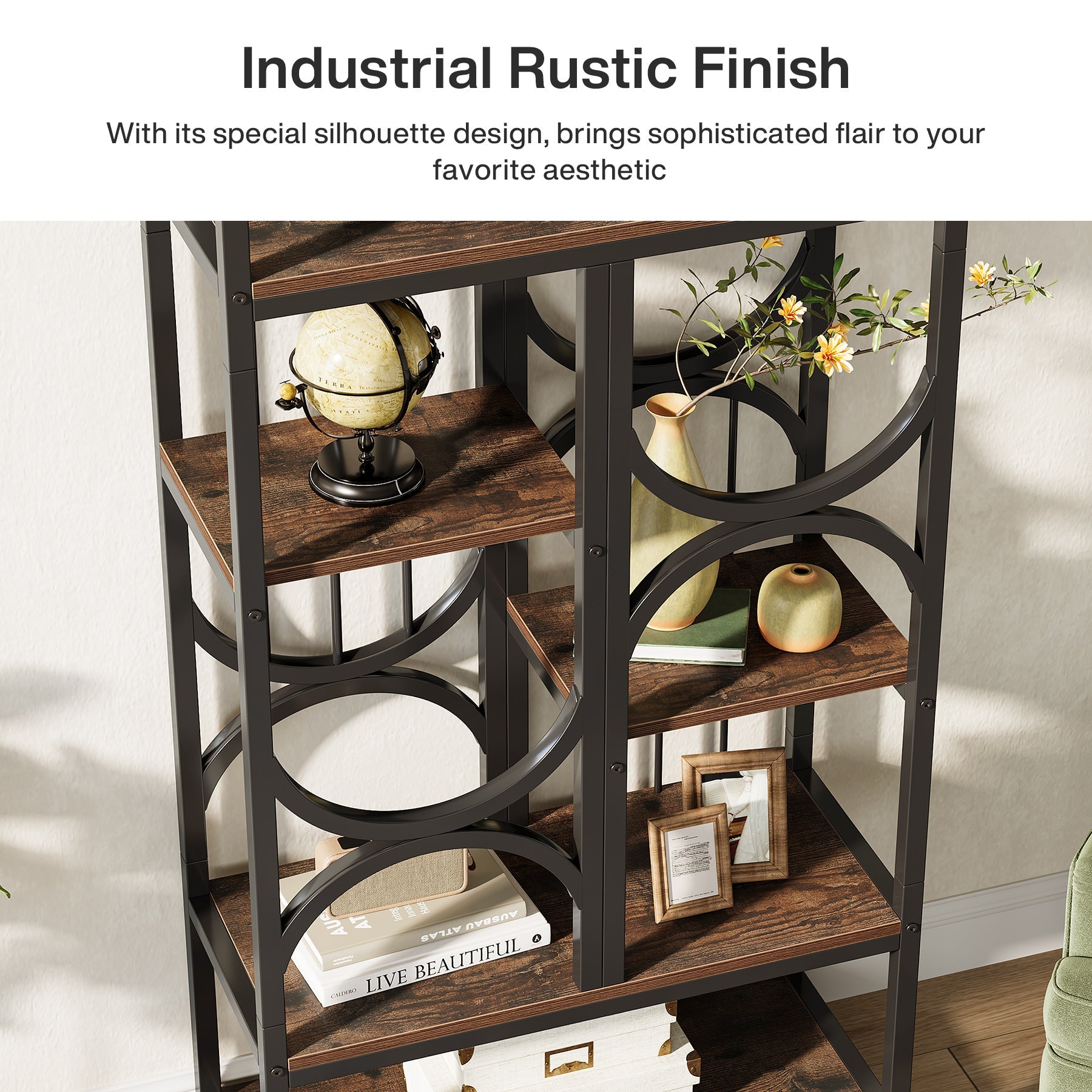 5 - Tier Bookshelf, Industrial 70.86" Etagere Bookcase Display Shelf Tribesigns