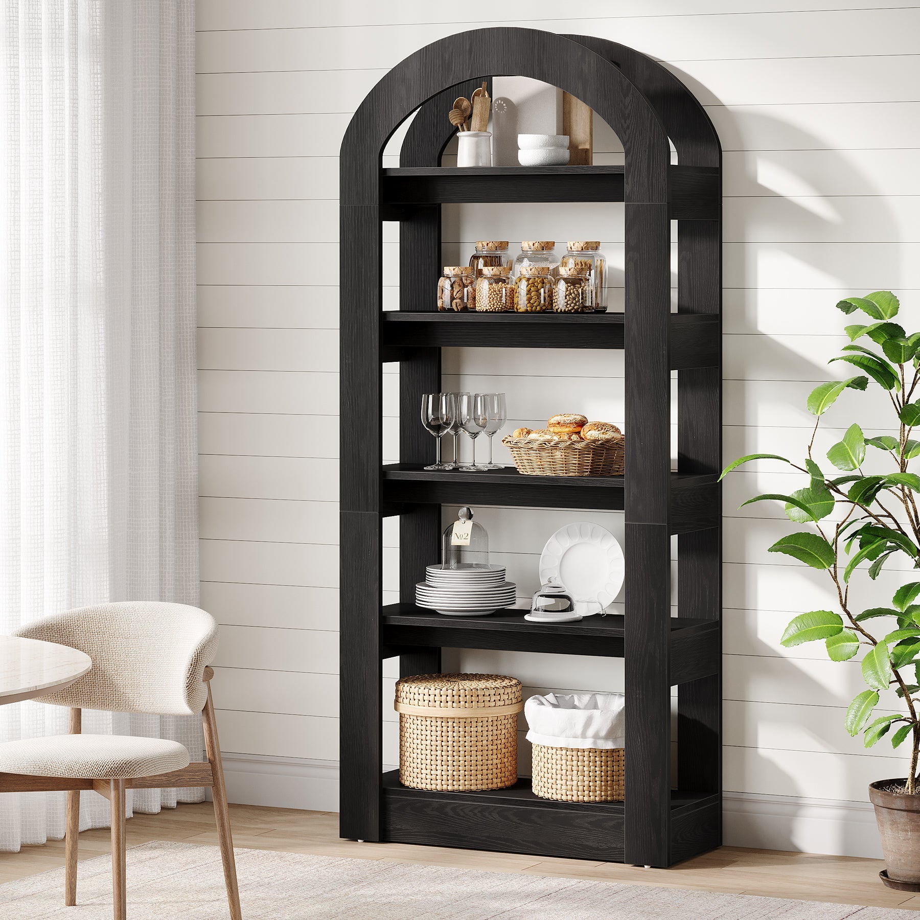 5 - Tier Bookshelf, Wooden Bookcase Display Shelf with Arch - Shape Tribesigns