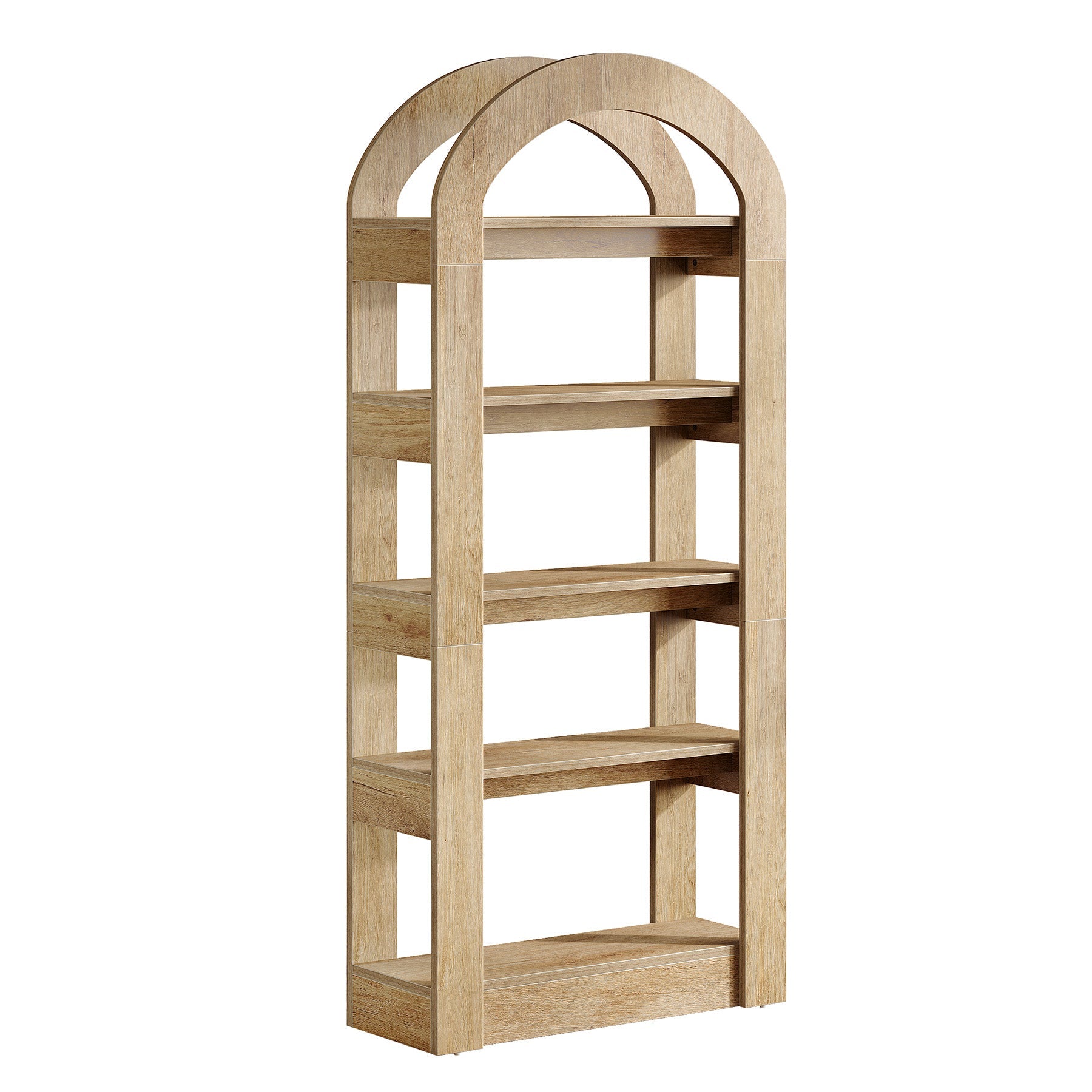 5 - Tier Bookshelf, Wooden Bookcase Display Shelf with Arch - Shape Tribesigns