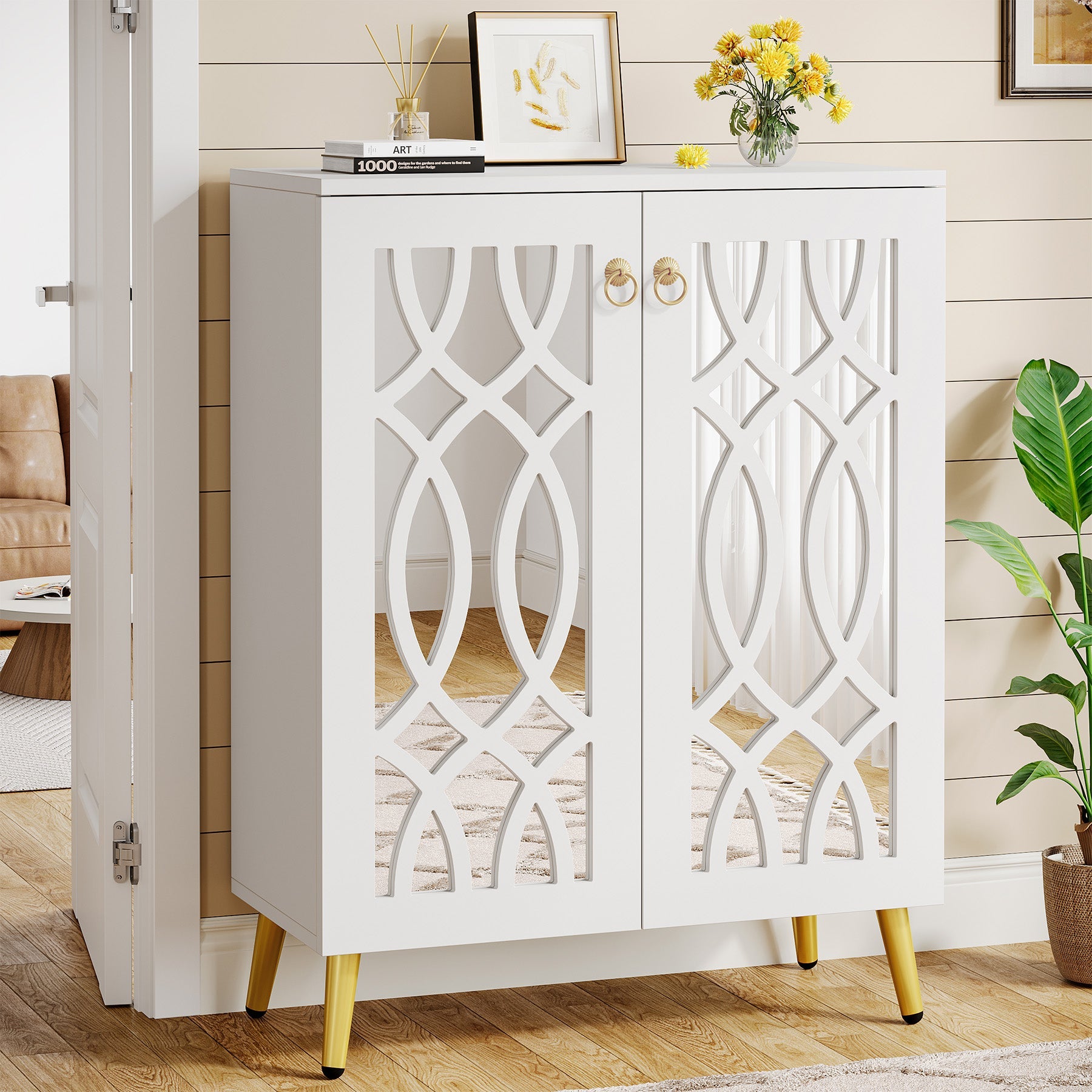 5 - Tier Shoe Cabinet, 25 - Pair Mirrored Shoe Rack Storage Organizer Tribesigns