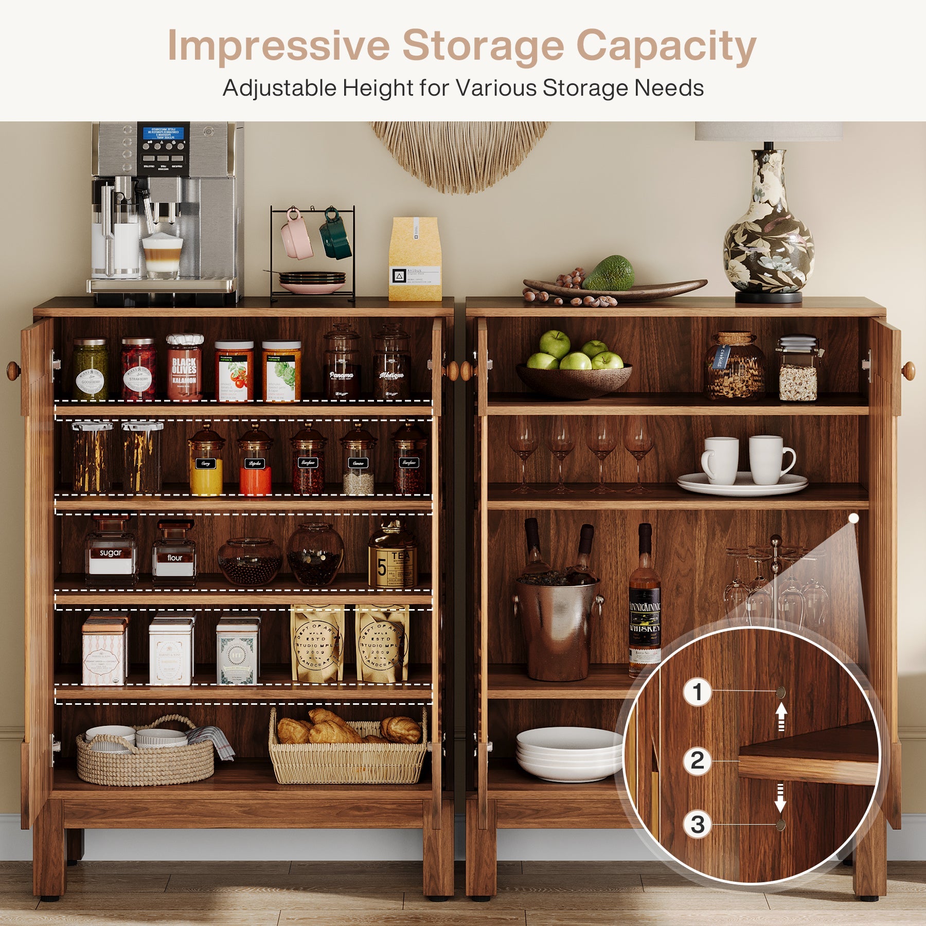 5 - Tier Sideboard Buffet, Farmhouse Kitchen Storage Cabinet with Removable Shelves Tribesigns