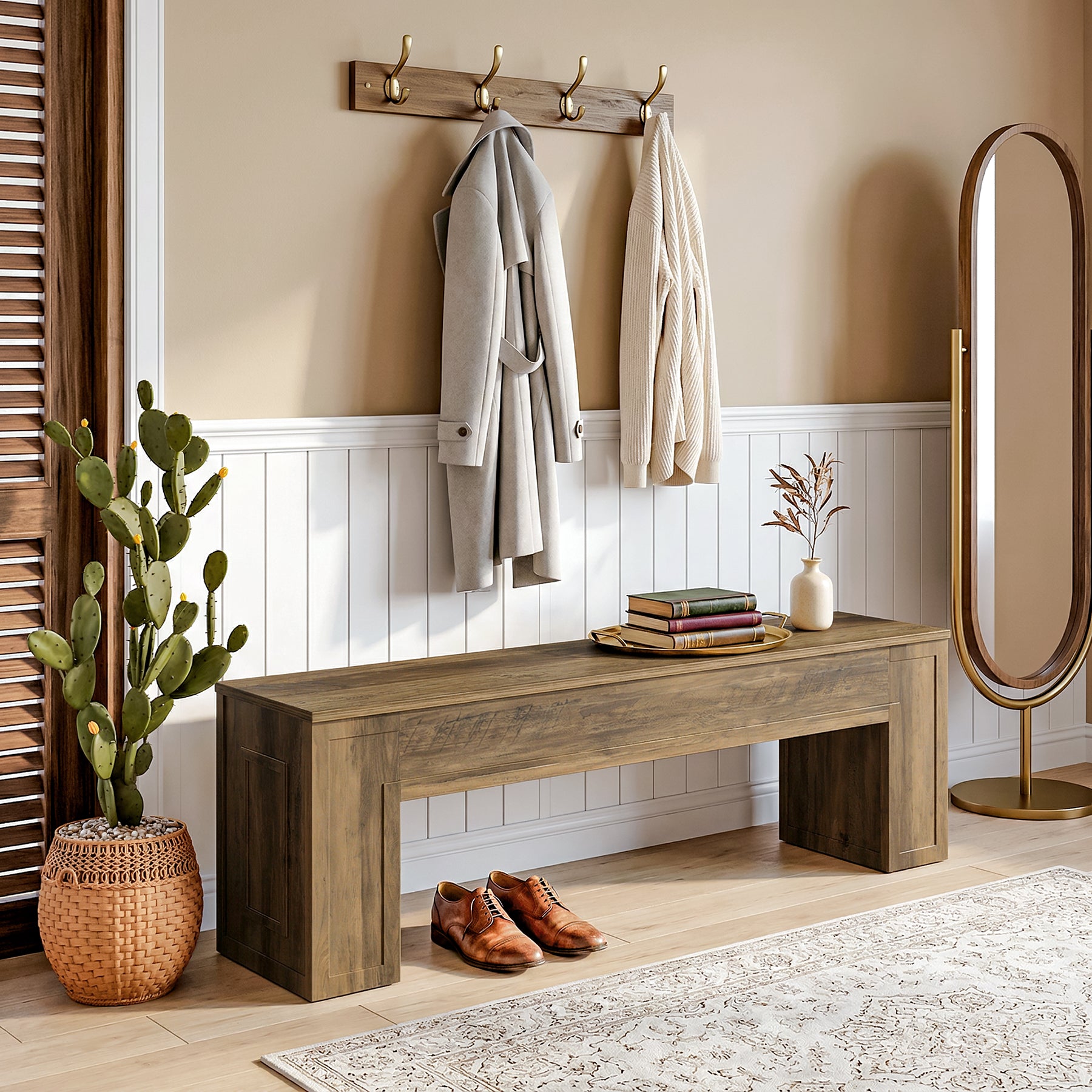 55" Entryway Bench, Indoor End of Bed Bench for Hallway