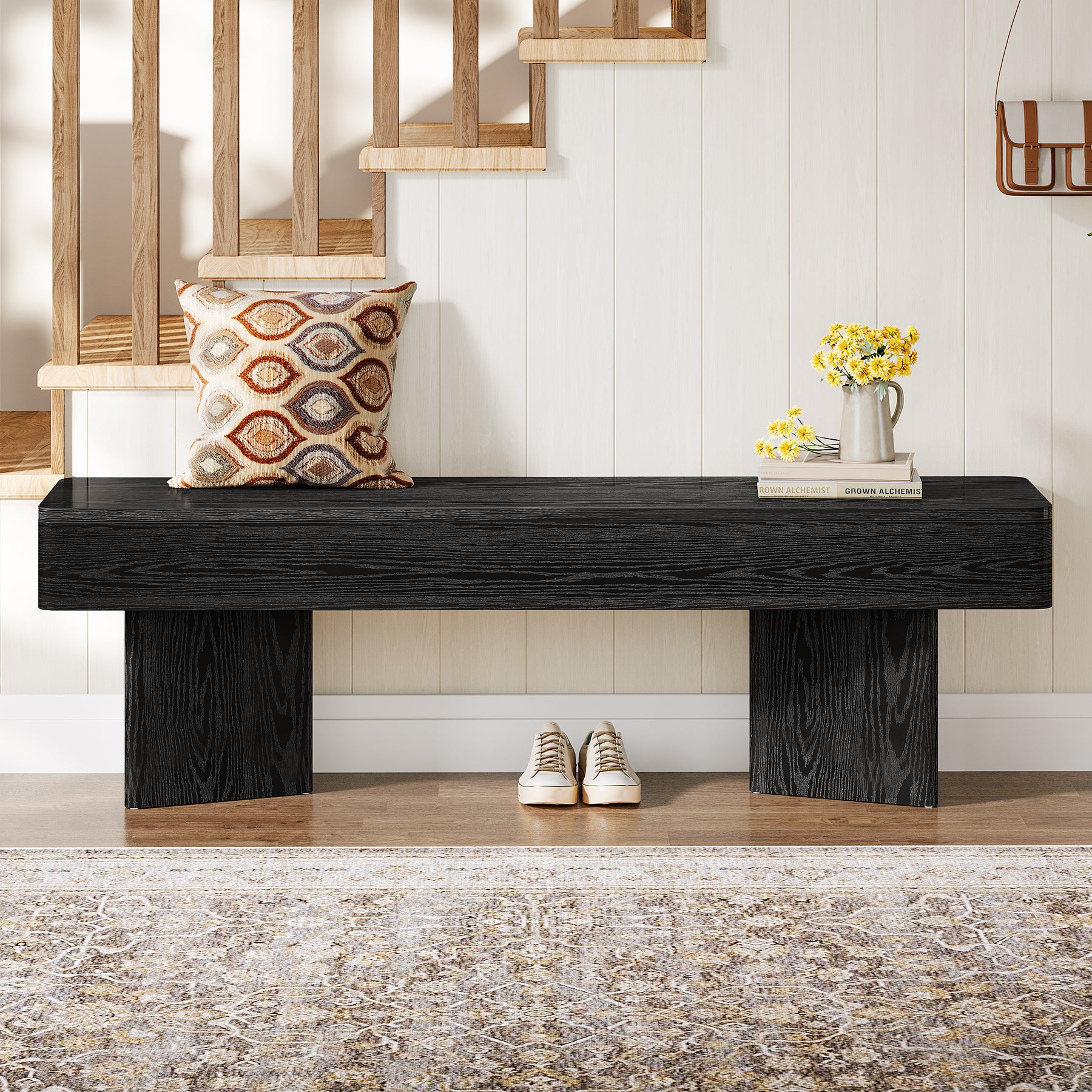 47.24" Entryway Bench, Modern Shoe Bench with Sturdy Bases