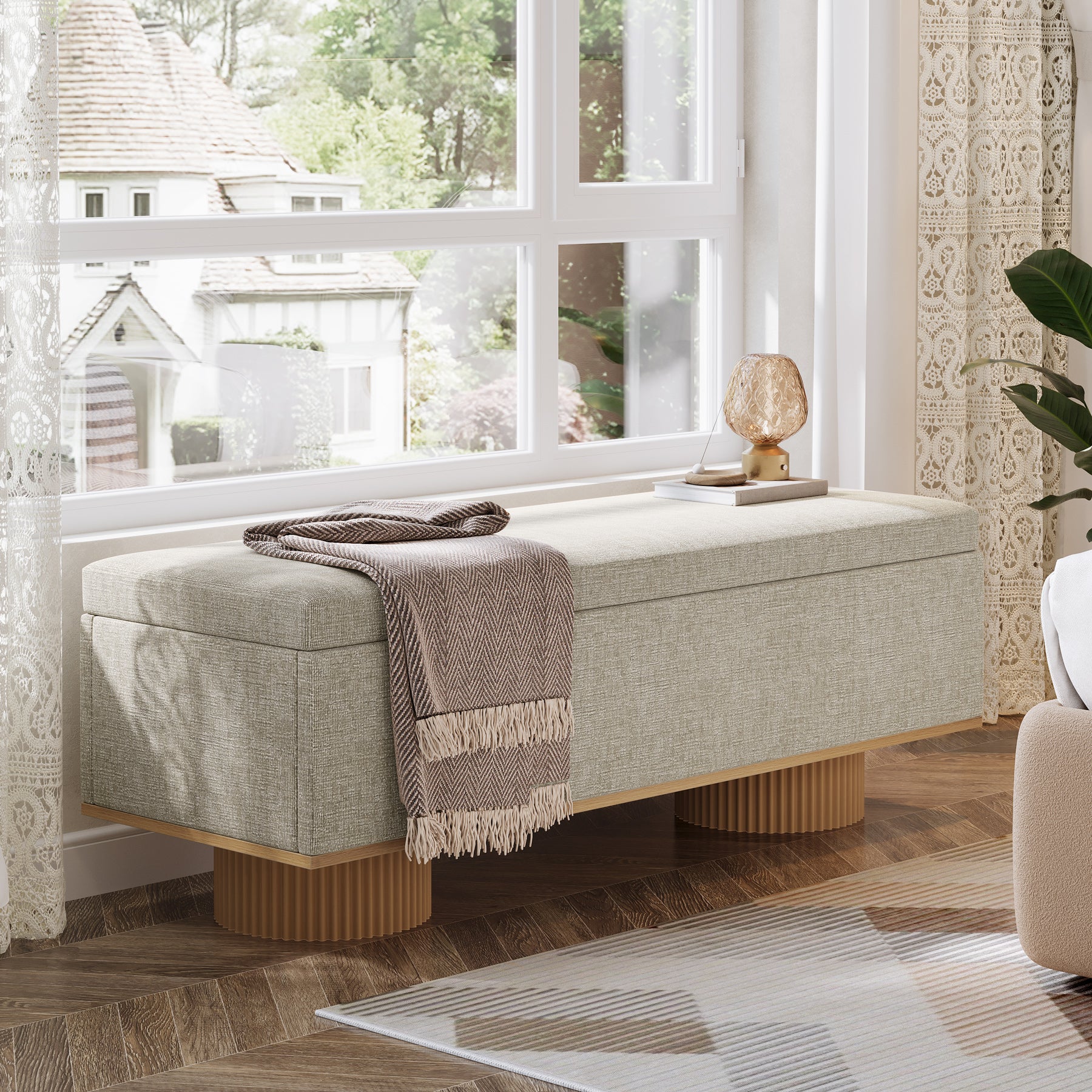 50.4" Shoe Bench, Upholstered Entryway Bench with Flip Up Storage