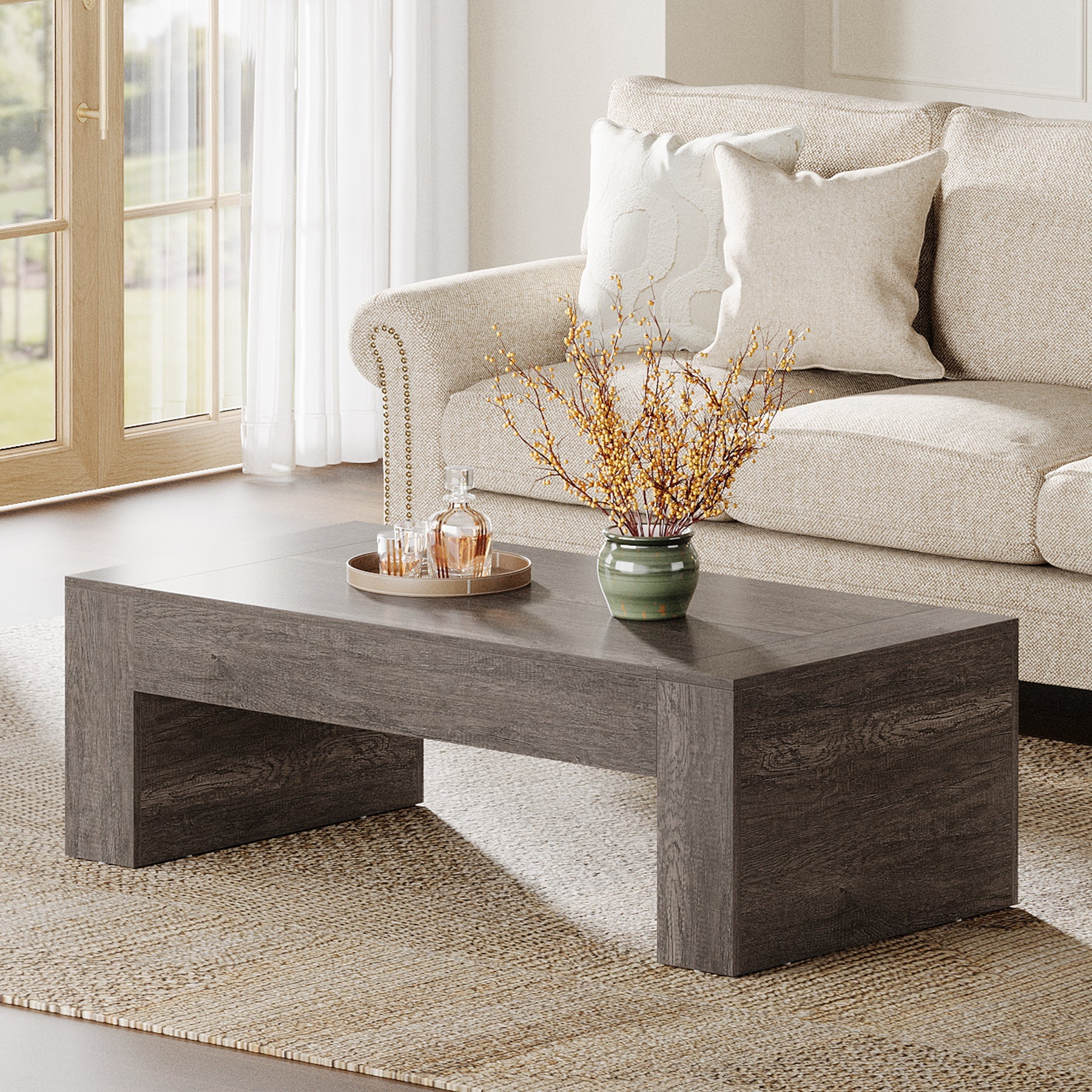 51" Coffee Table, Wood Center Table Simple Cocktail Tea Table Tribesigns