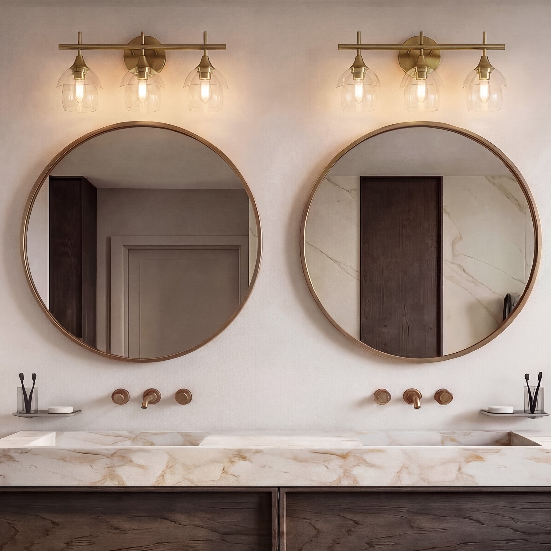 3-Light Bathroom Vanity Light, Modern Wall Sconce with Clear Glass Shades