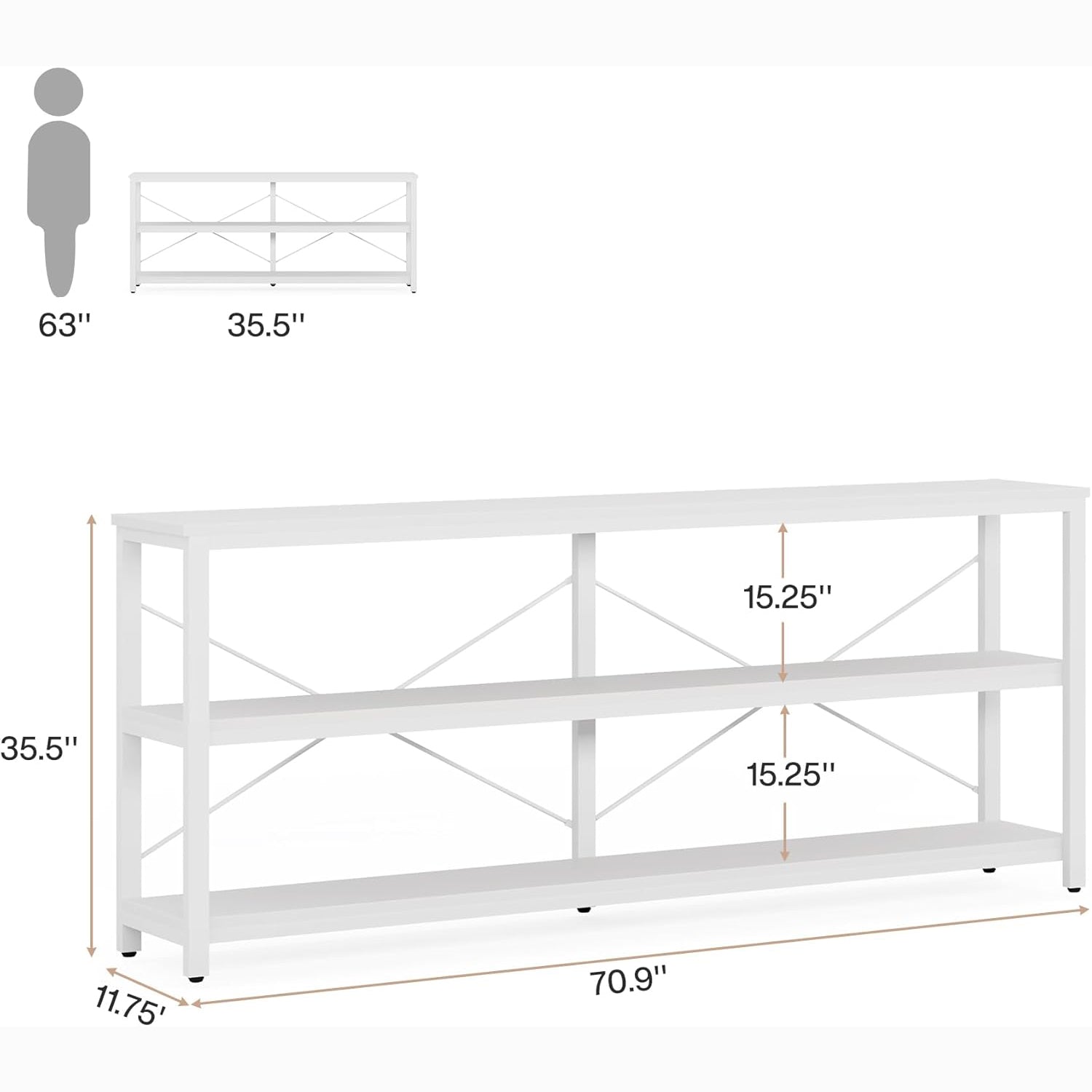 Tribesigns 70.9-Inch Extra Long Console Table, 3-Tier Industrial Sofa Table with Storage