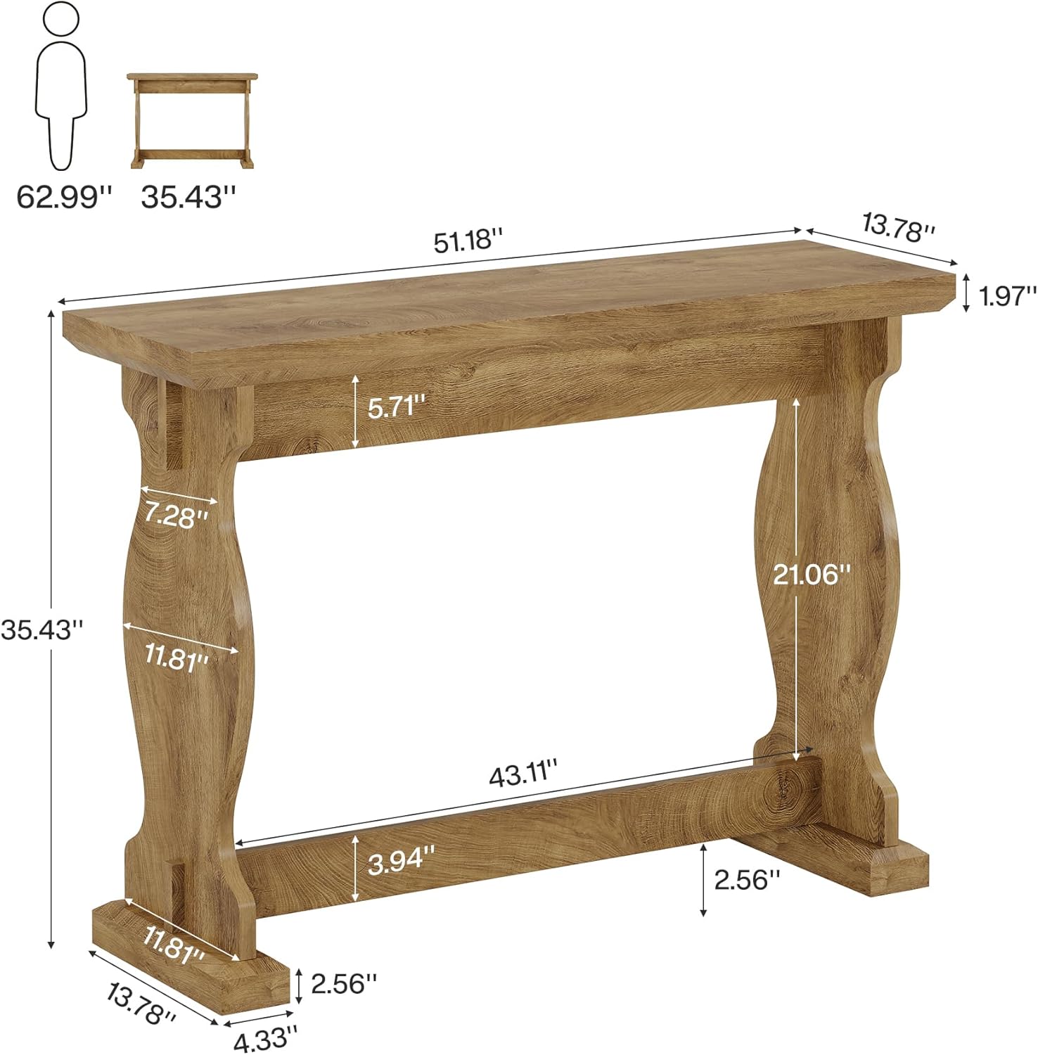 51" Console Table, Farmhouse Narrow Sofa Table Hallway Table Tribesigns