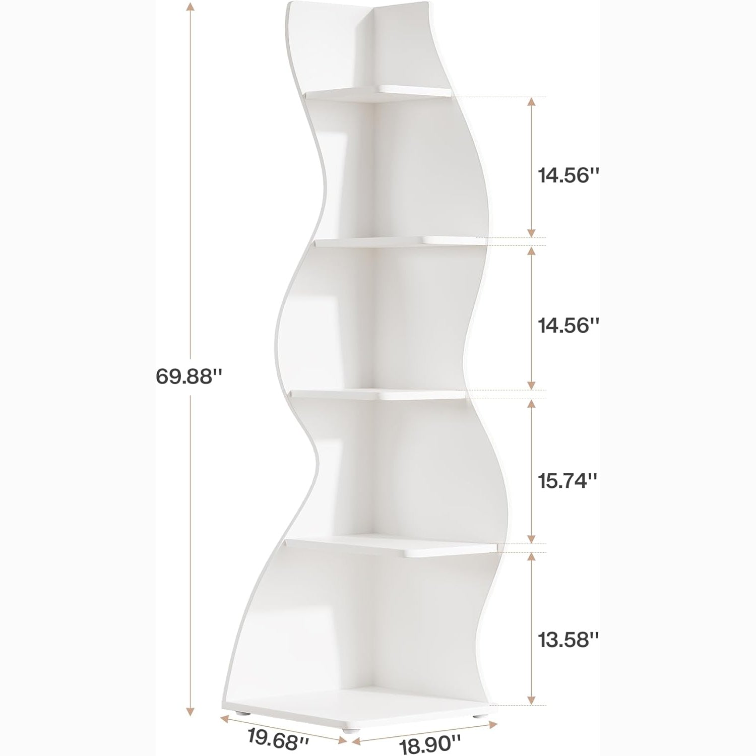 Tribesigns Wavy Corner Shelf, Modern 5-Tier Curved Bookshelf for Small Spaces