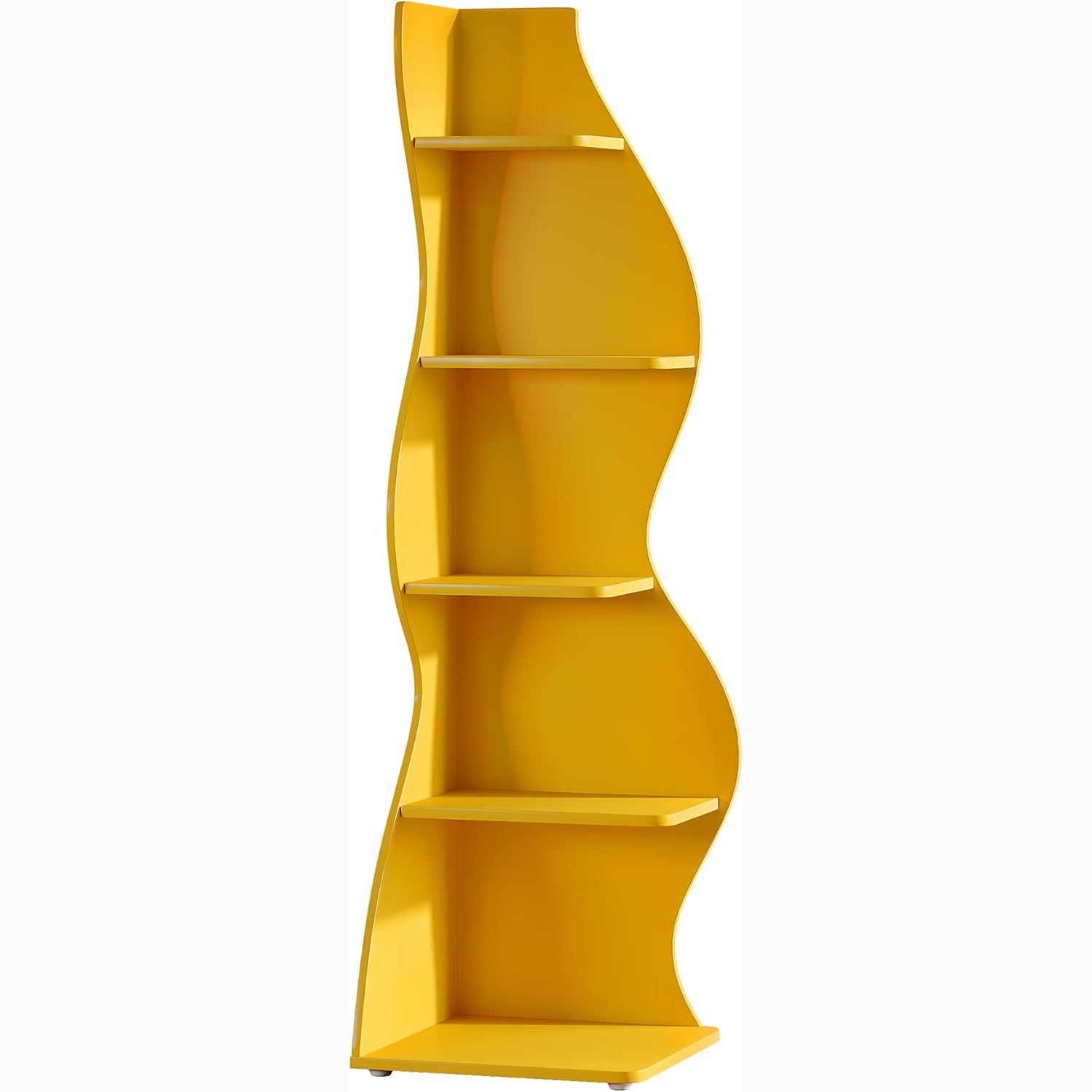Tribesigns Wavy Corner Shelf, Modern 5-Tier Curved Bookshelf for Small Spaces