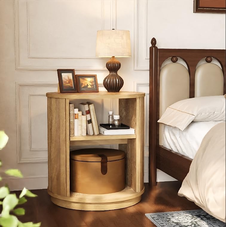 23.6" End Table, 3-Tier Round Side Table with Storage Shelf