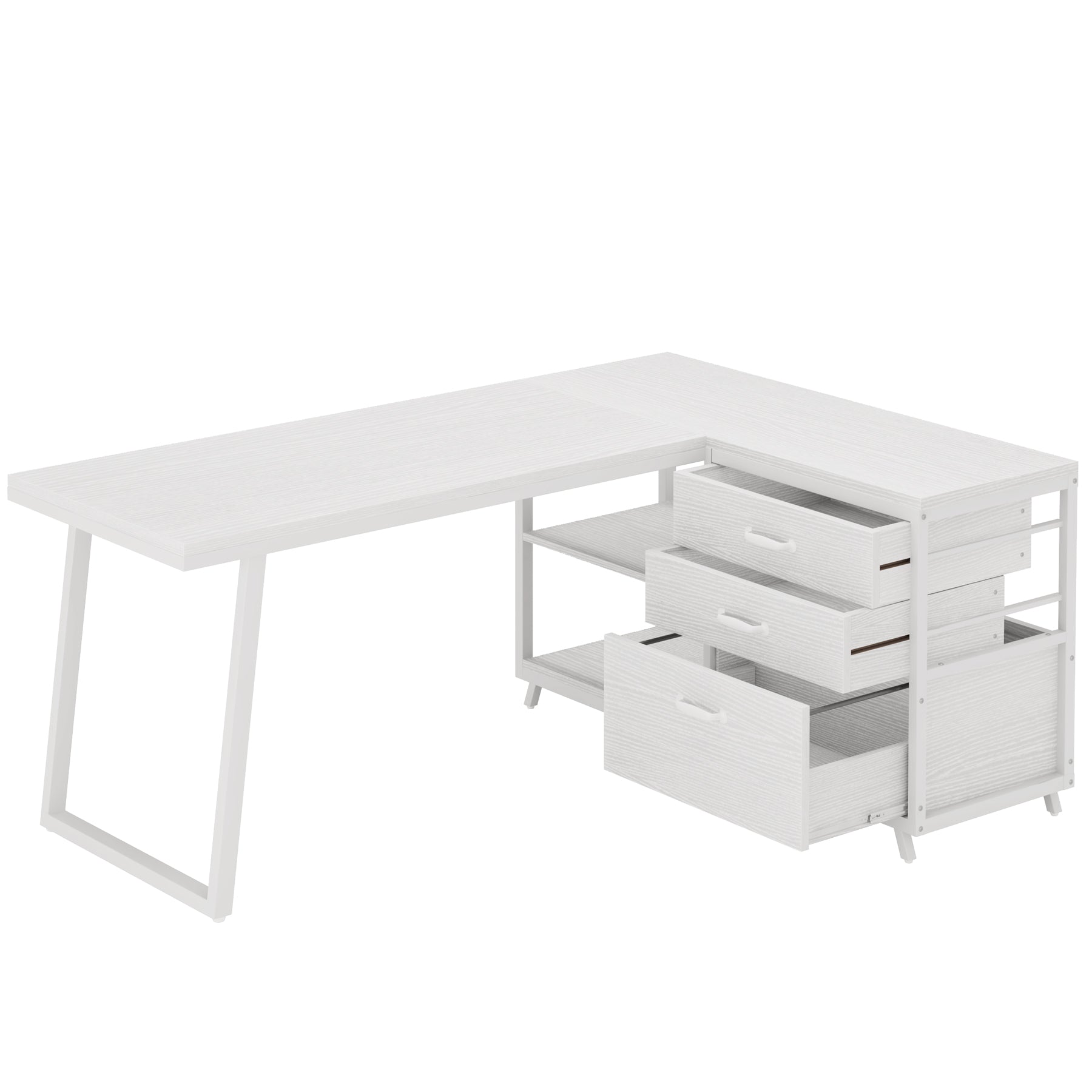 53" Reversible L - Shaped Computer Desk With 3 Drawers & Shelves Tribesigns
