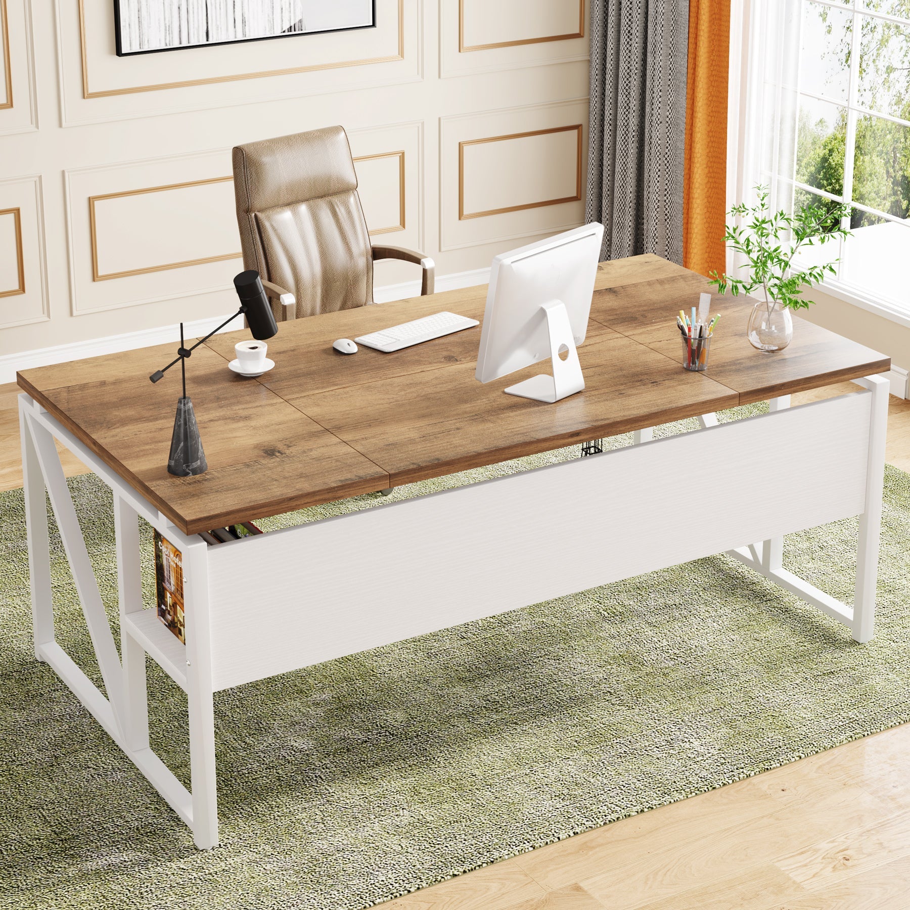 55" /63" Computer Desk Writing Table with Bottom Storage Shelf Tribesigns