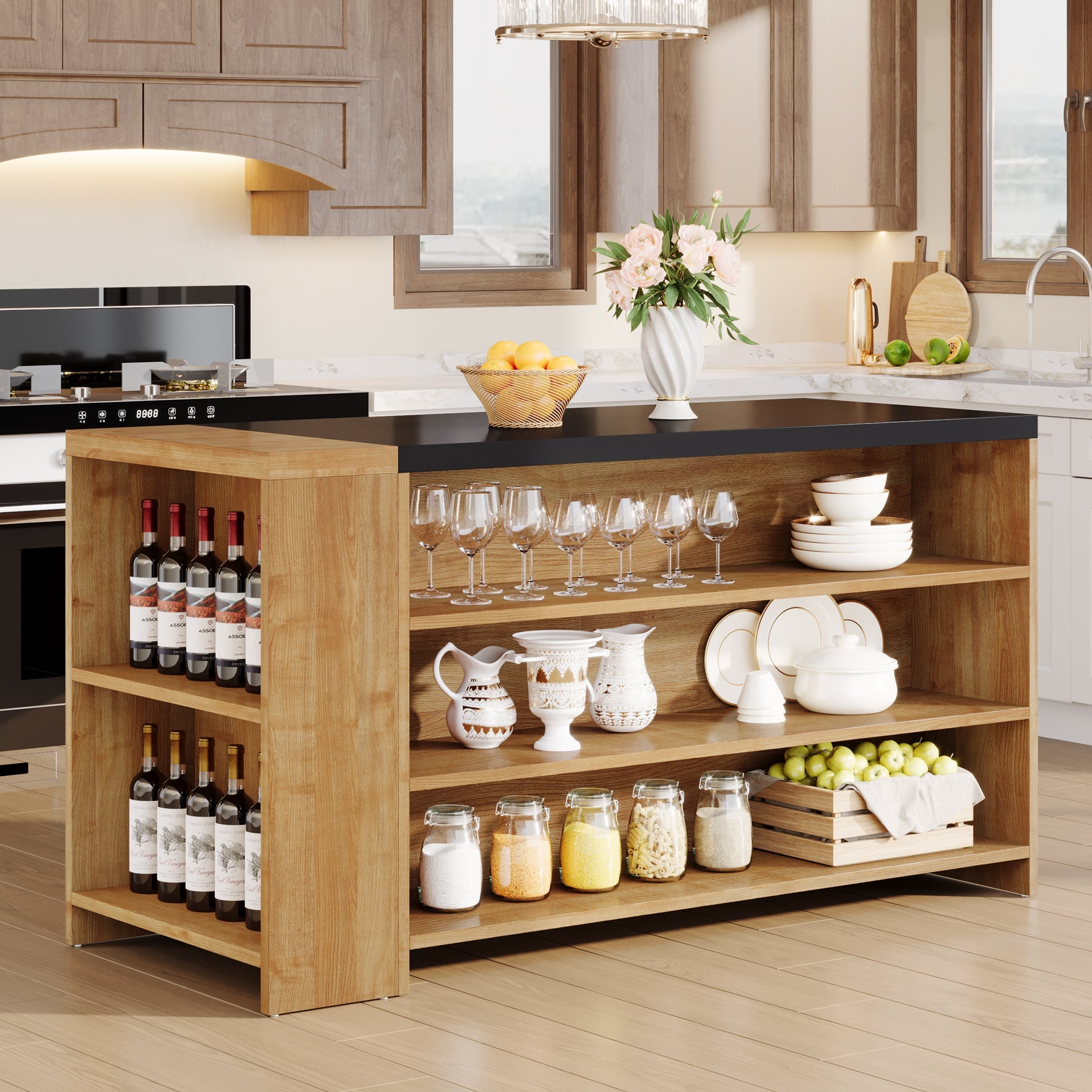 55" Coffee Bar Table, 5 - Tier Kitchen Island Storage Cabinet Tribesigns