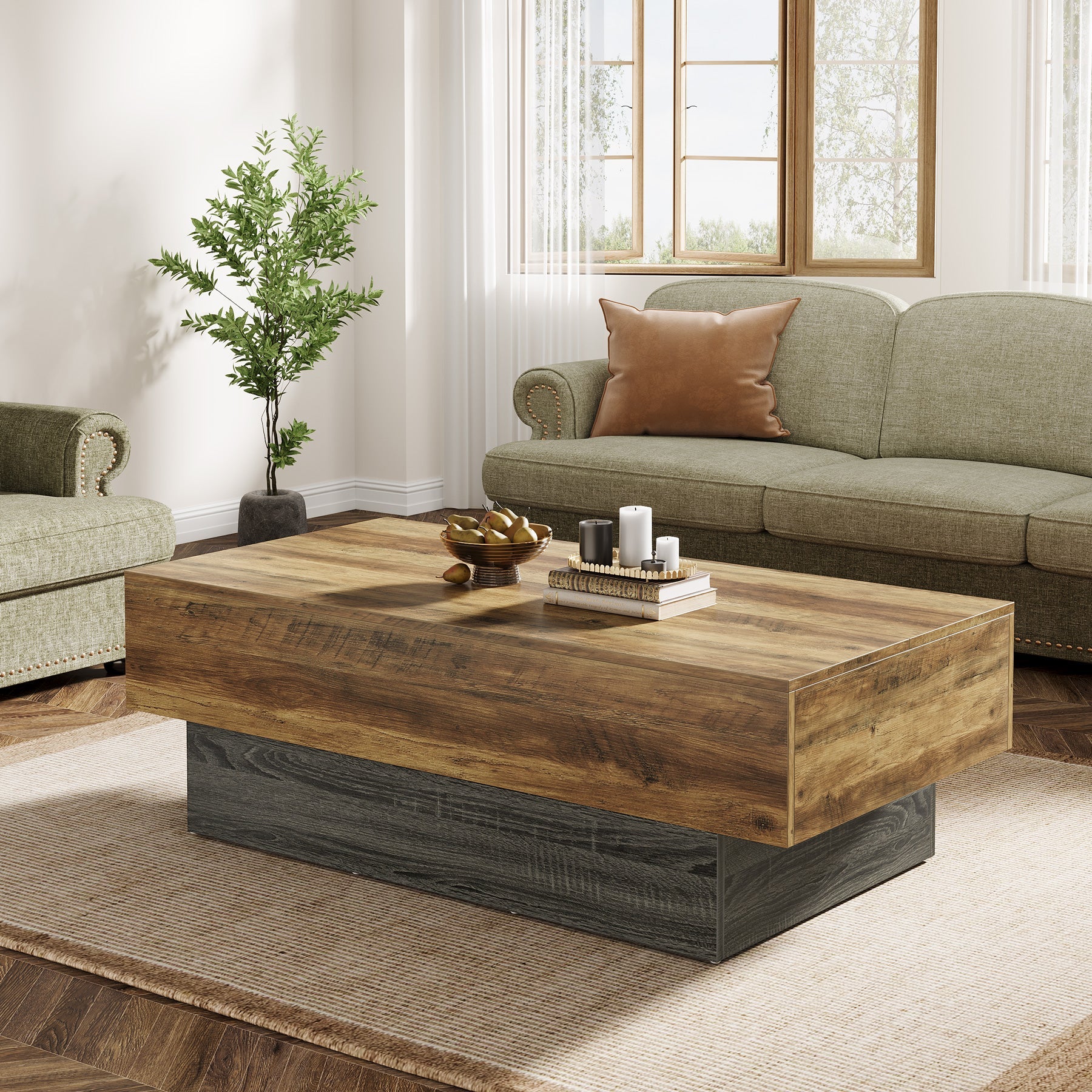 55-Inch Farmhouse Coffee Table for Large Sectional Sofas