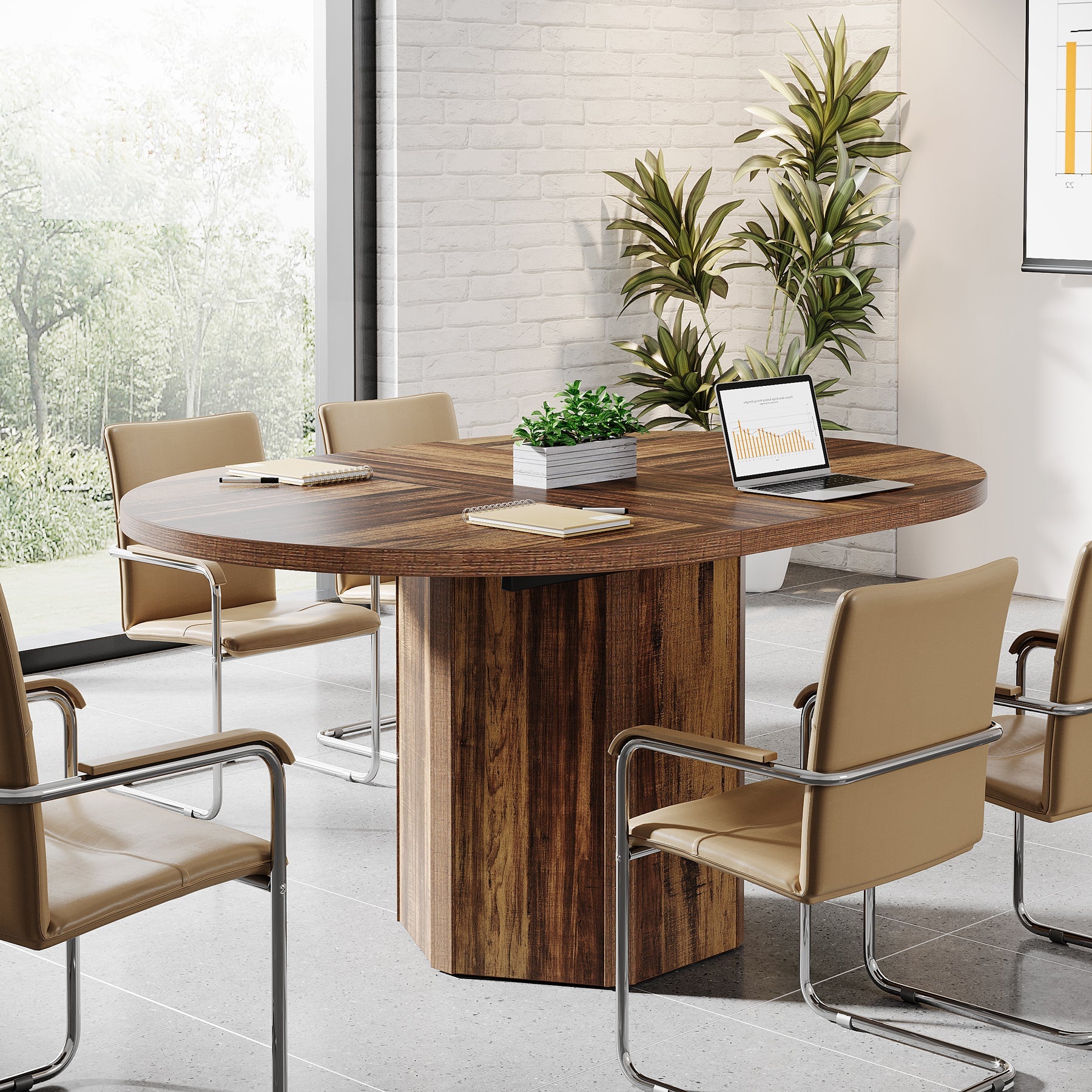 55" Conference Table, Oval Rustic Meeting Table For 6 People Tribesigns