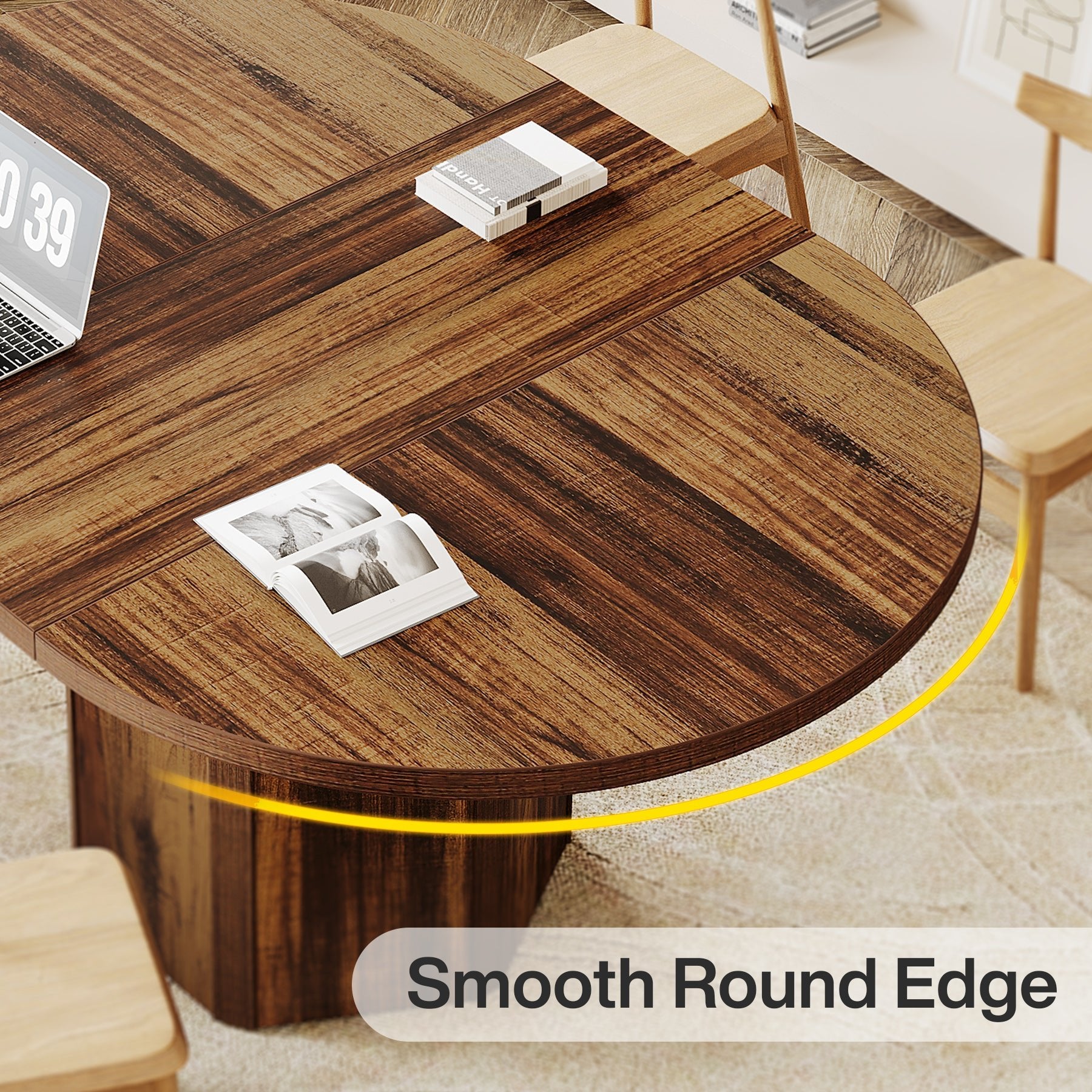 55" Conference Table, Oval Rustic Meeting Table For 6 People Tribesigns