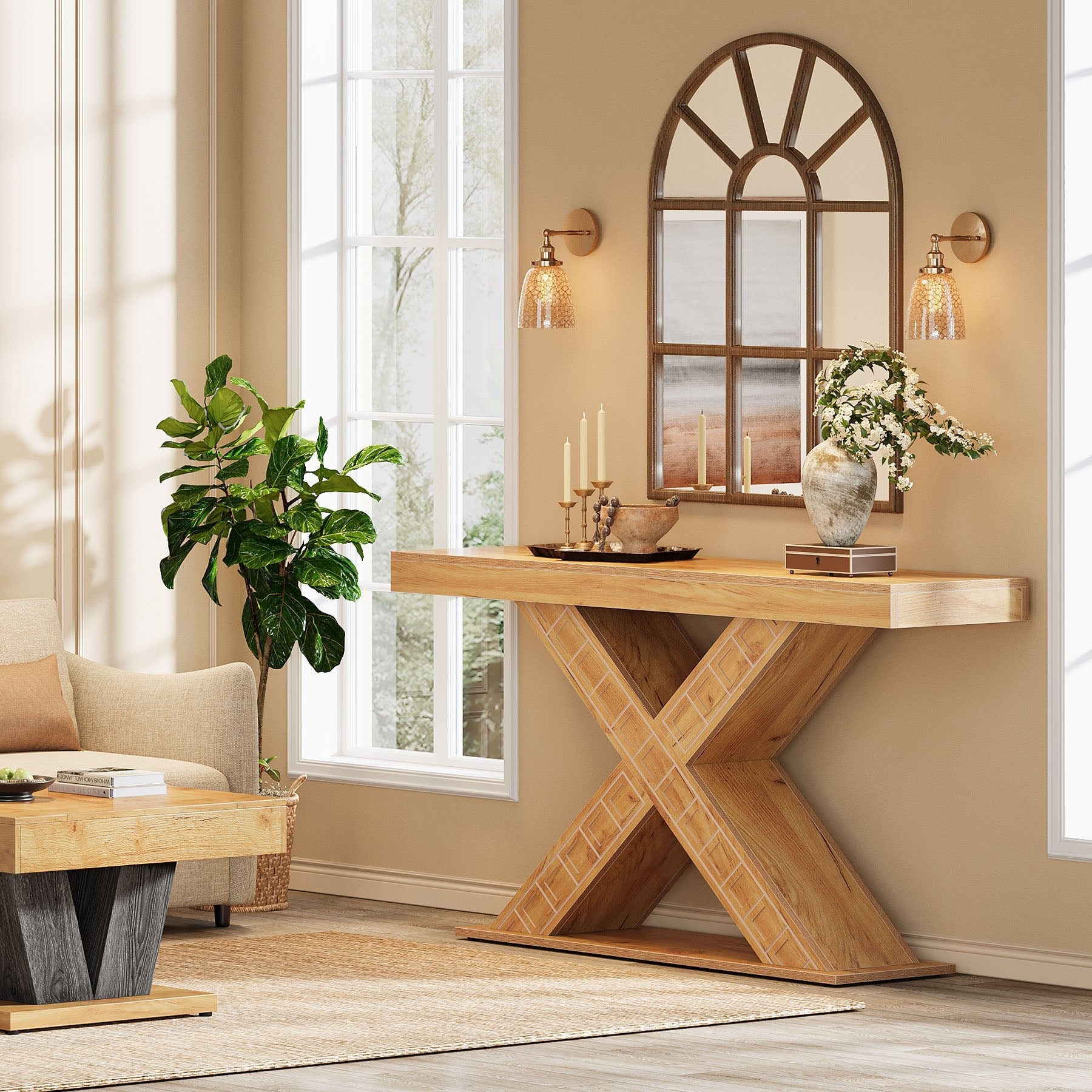 55" Console Table, Modern Sofa Table Entryway Table With Thicken X Base Tribesigns