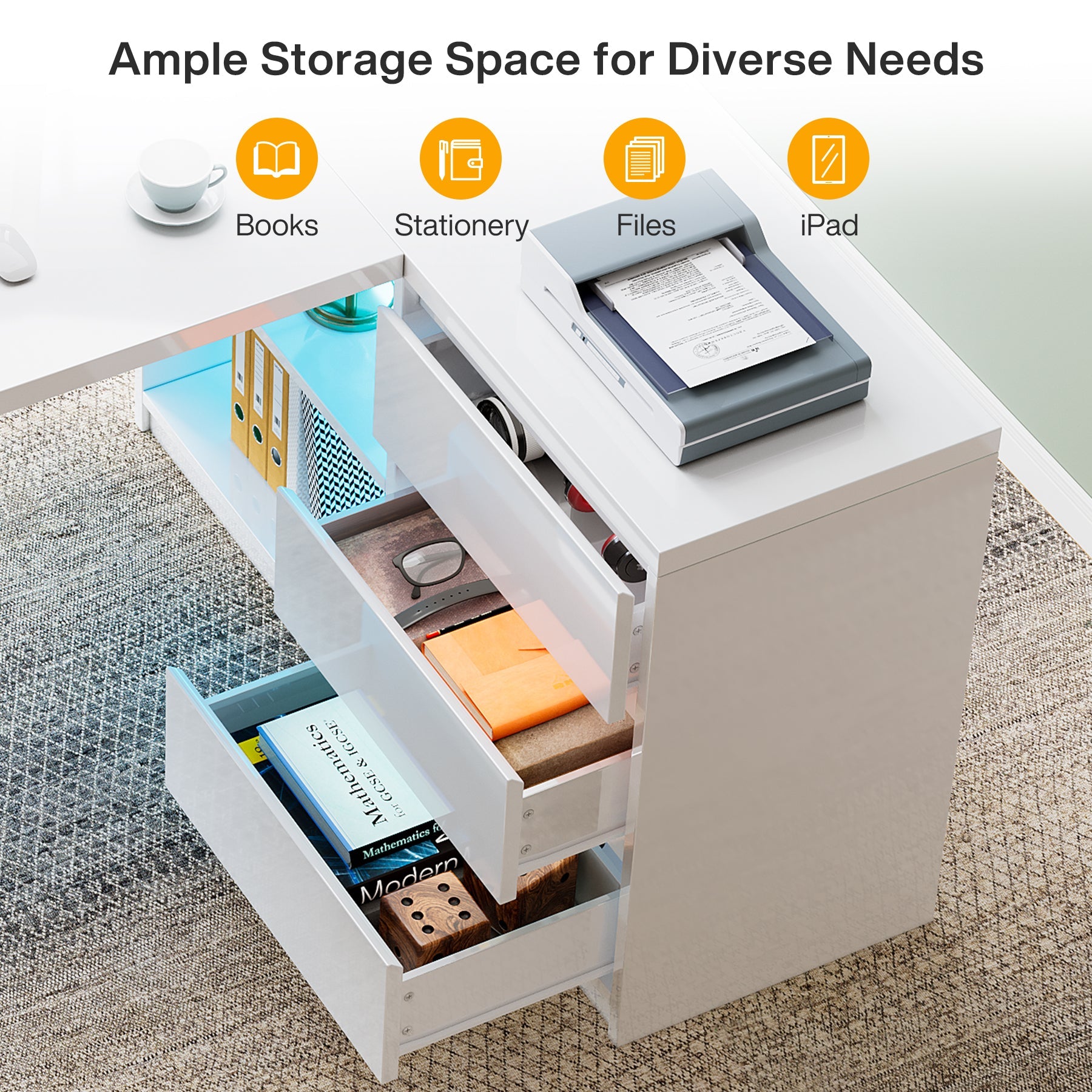 55" Executive Desk, L - Shaped Computer Desk Corner Desk with 3 Drawers Tribesigns