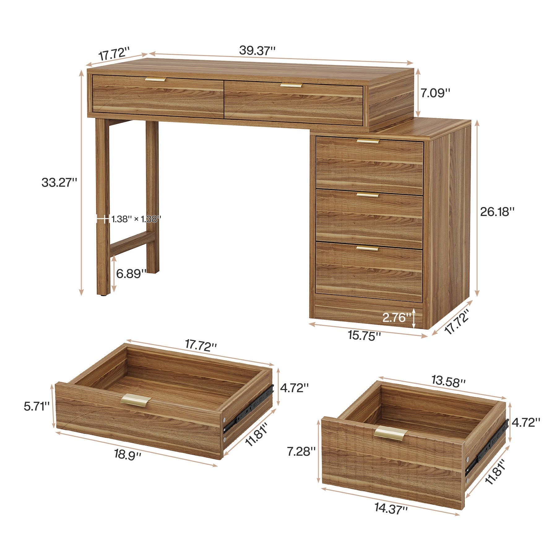 55" Makeup Vanity Table, Rustic Dressing Table Makeup Table Tribesigns