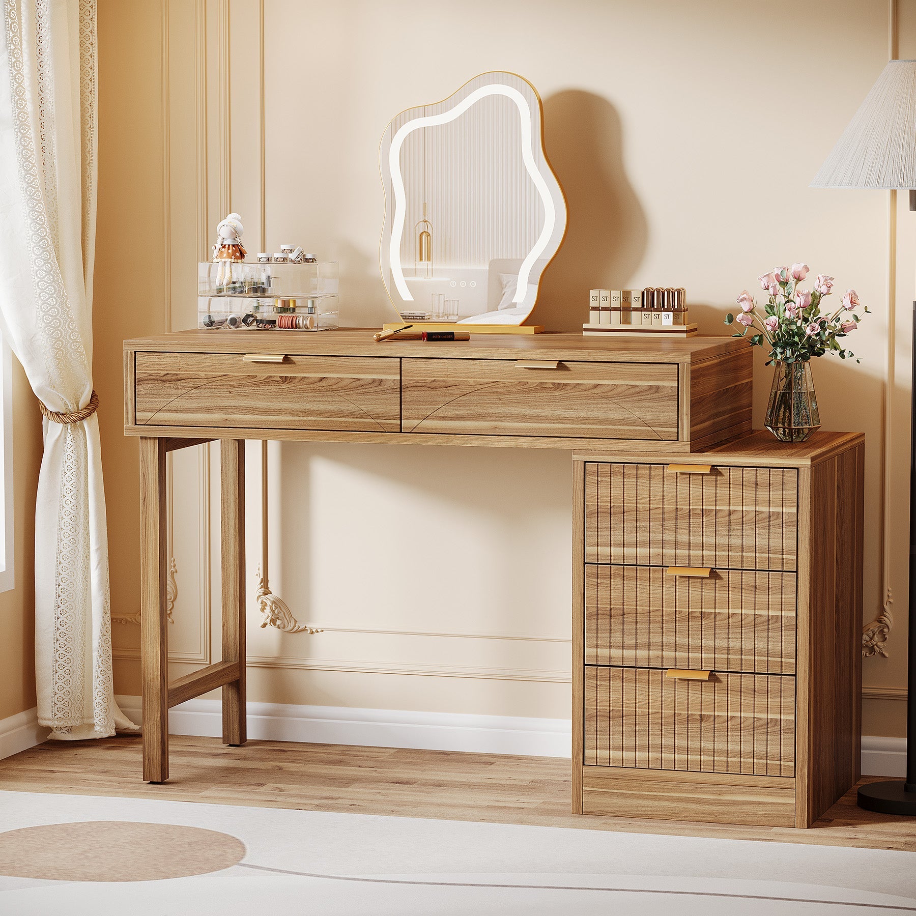 55" Makeup Vanity Table, Rustic Dressing Table Makeup Table Tribesigns