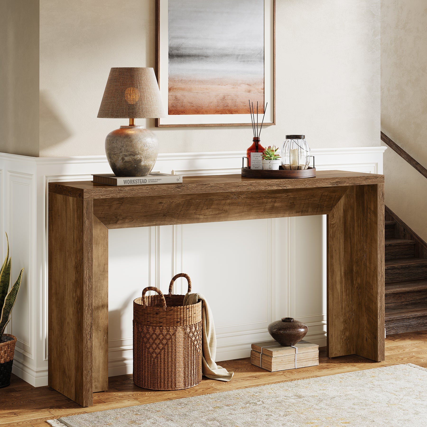 55" Rustic Console Table, Farmhouse Sofa Table Hallway Table Tribesigns