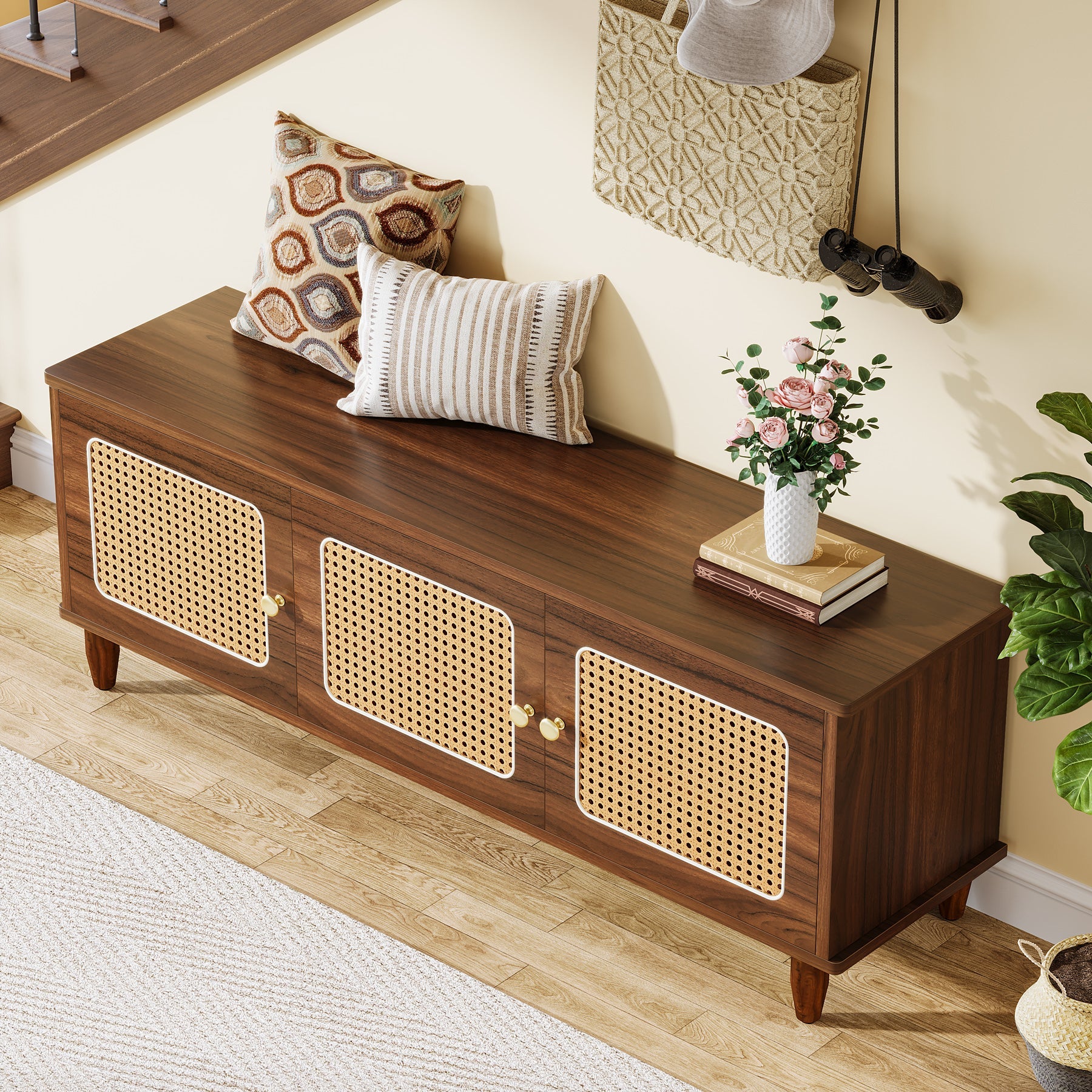 Top view image of Tribesigns's 55" Storage Bench, 2 - Tier Shoe Bench with Lift Top Storage.