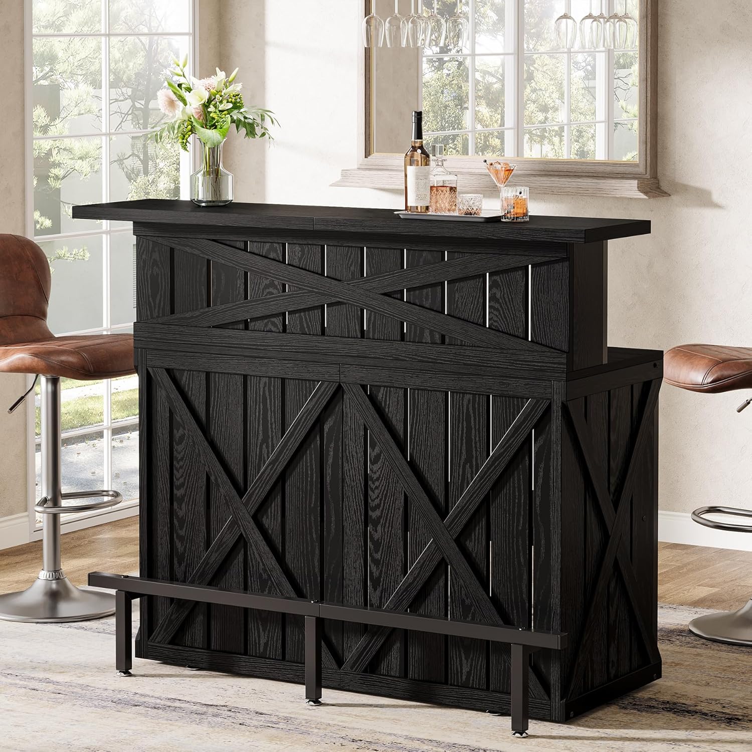 55.12" Home Bar Unit, 4 - Tier Bar Table Height Pub Table with Footrest Tribesigns